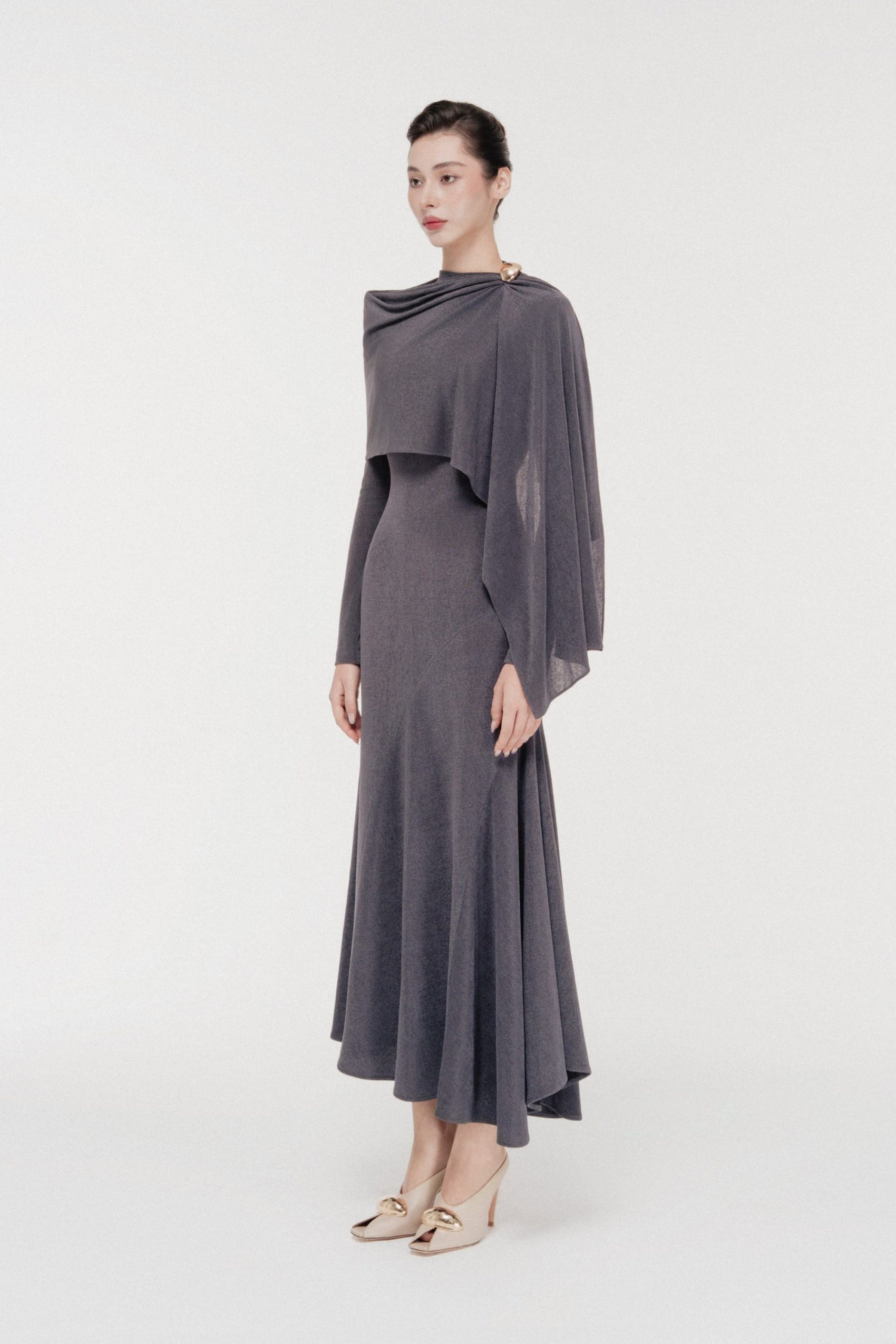 Sculpted High-Neck Fishtail Midi in Bezel image 1