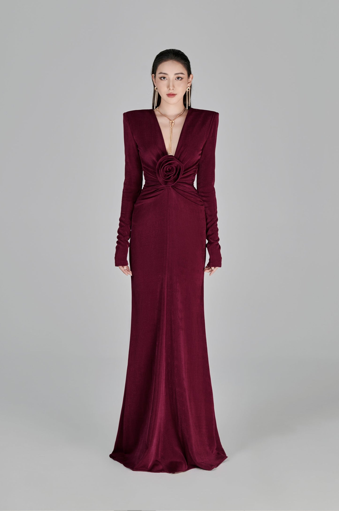 Erina Deep V-neck Fishtail Gown