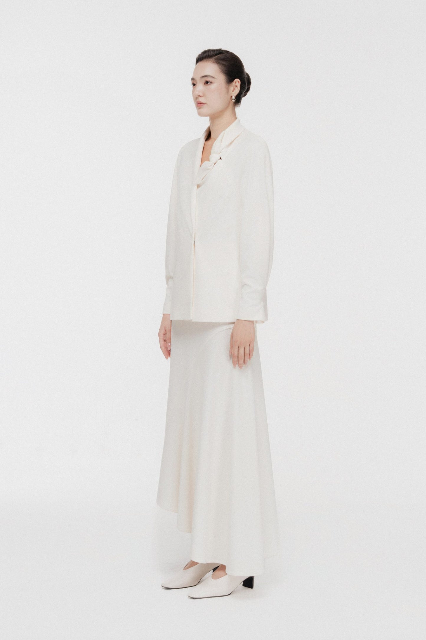 Asymmetric Bow Wrap Set in Cream image 1