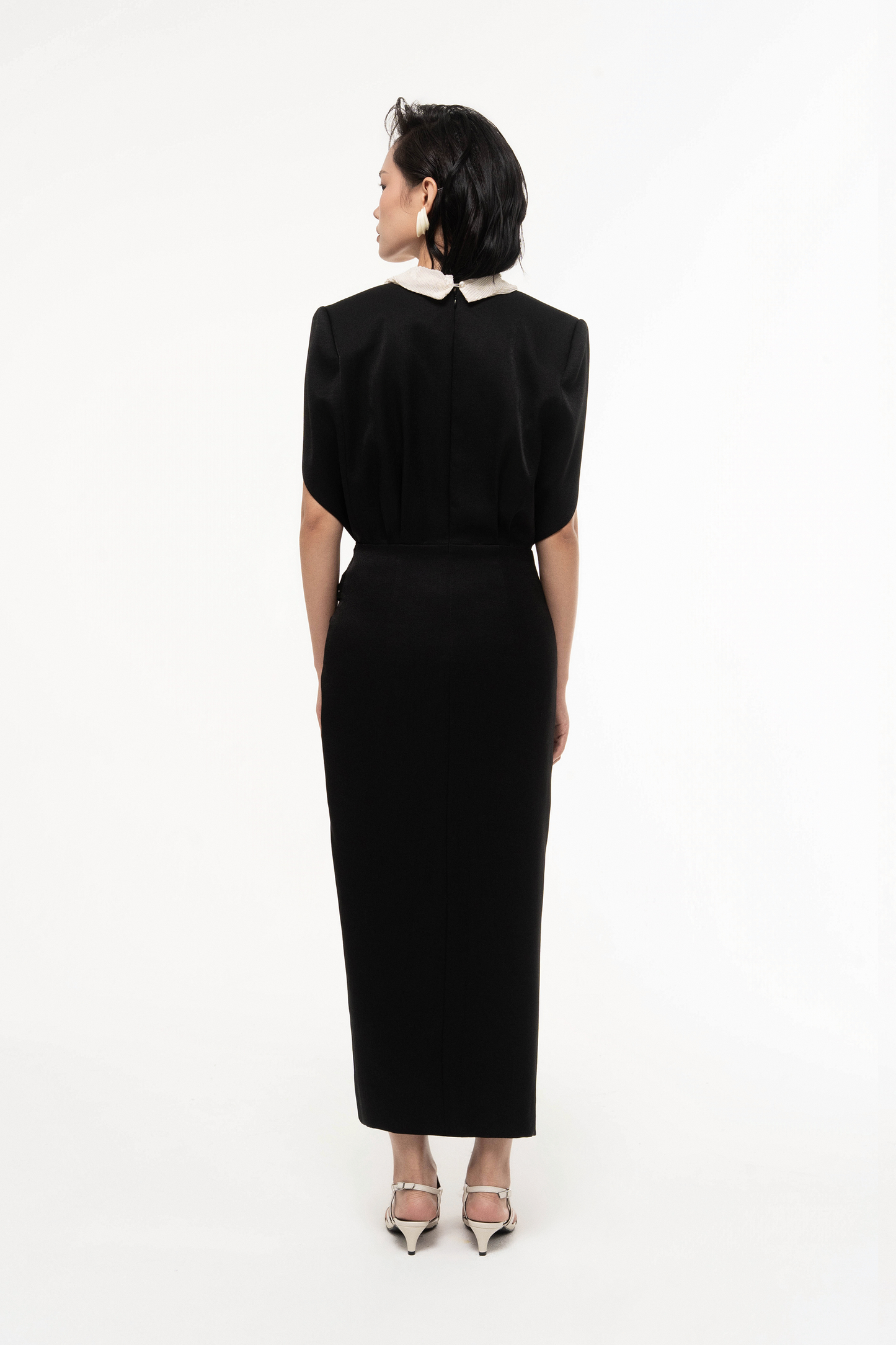 V-Neck Draped Midi Dress