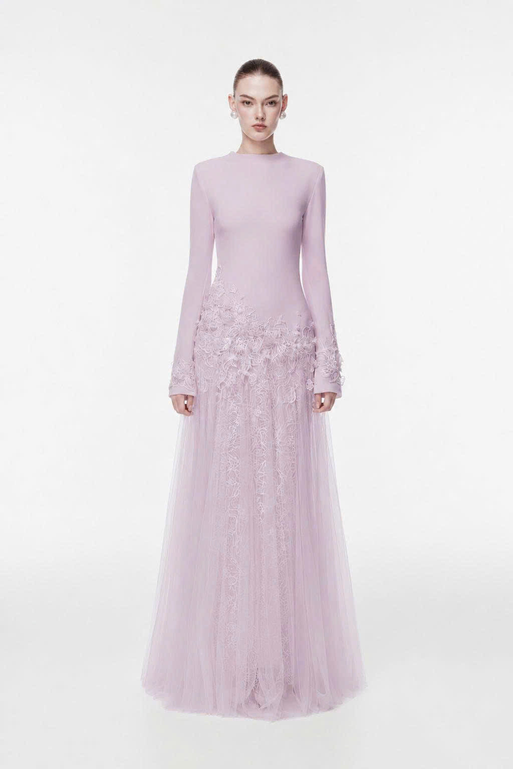 Long Dress with 3D Lace Floral