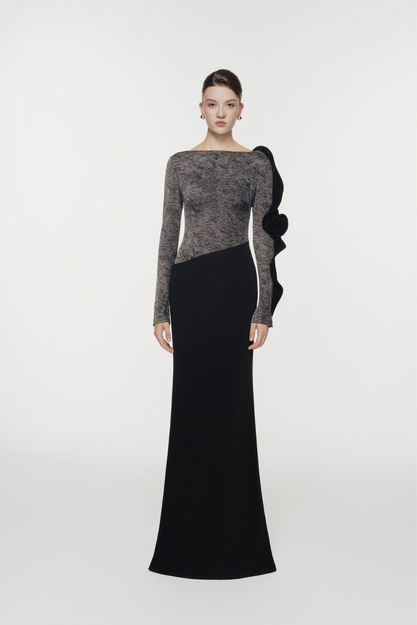 3D Floral Ruffle Evening Dress