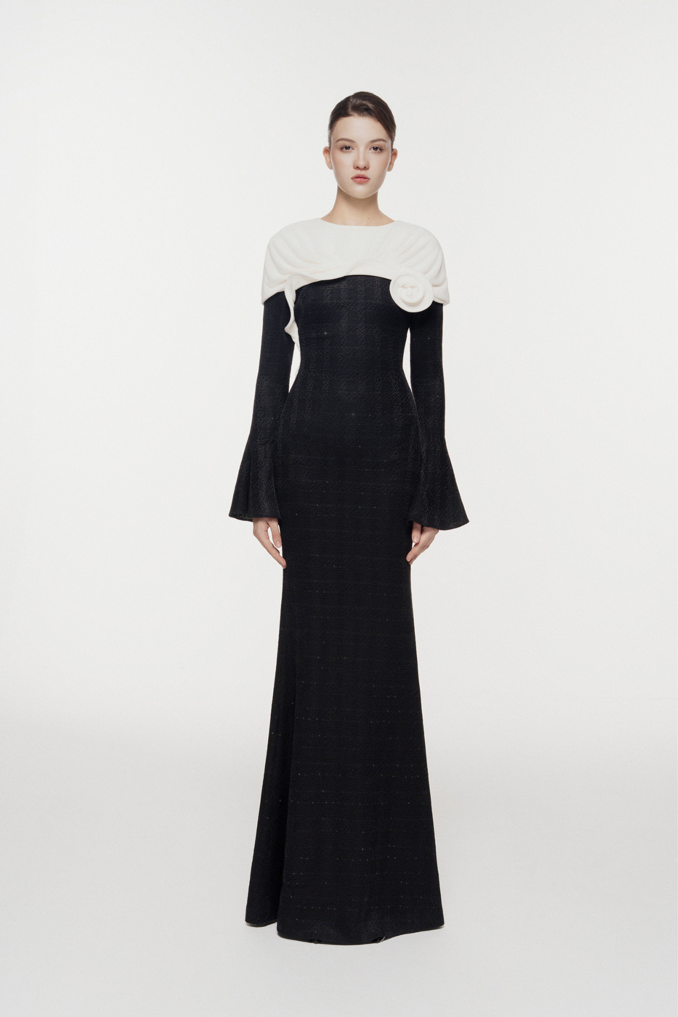 One-Shoulder Floral Draped Gown