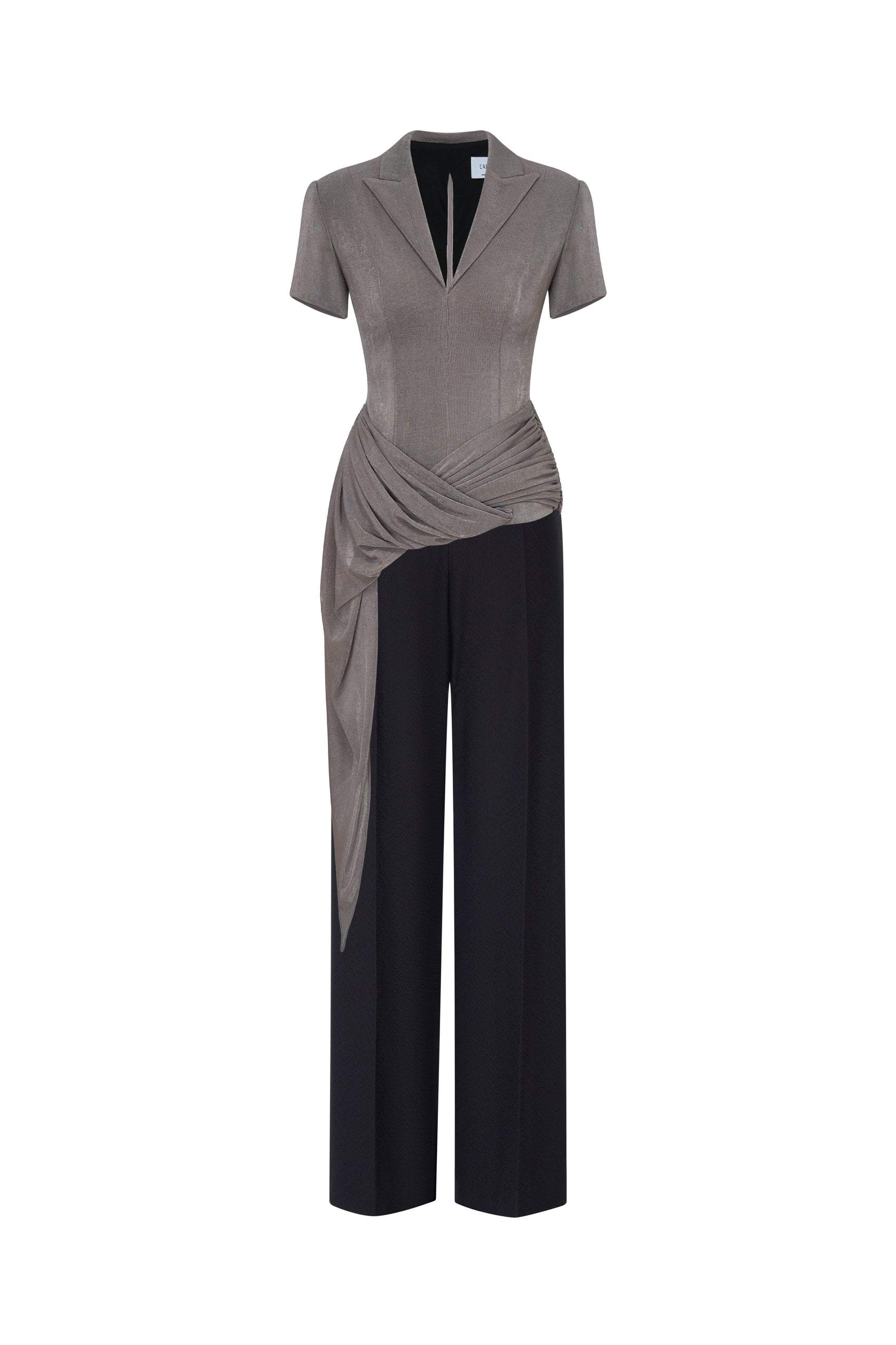 Asymmetric Draped V-Neck Set in Ash