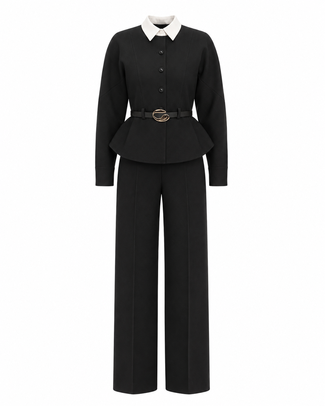 Quilted Structure Set with Wide-leg Trousers