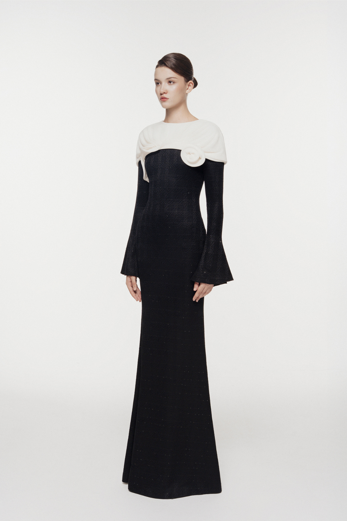 One-Shoulder Floral Draped Gown