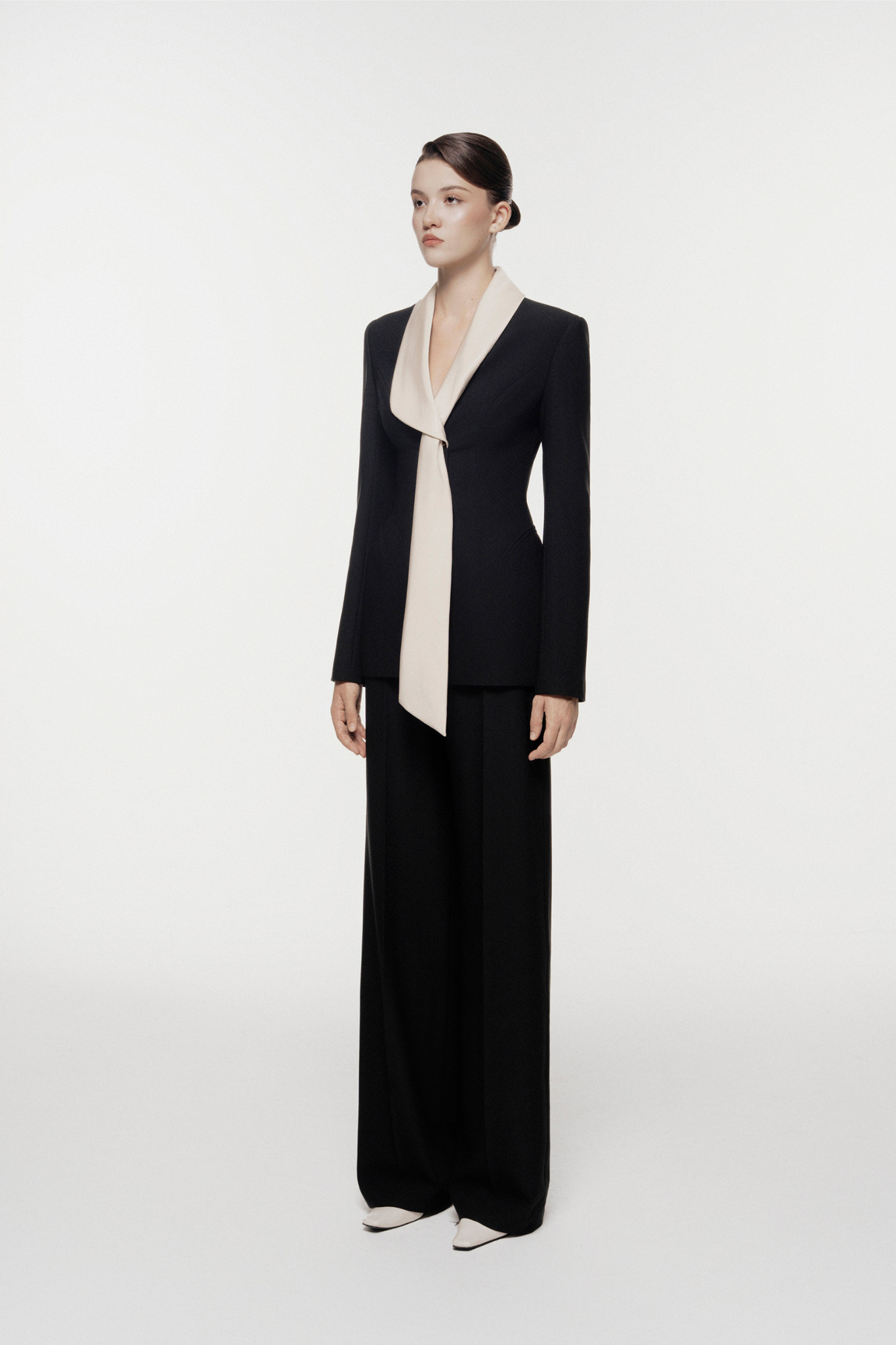 Silk-Scarf Lapel Tailored Set Design