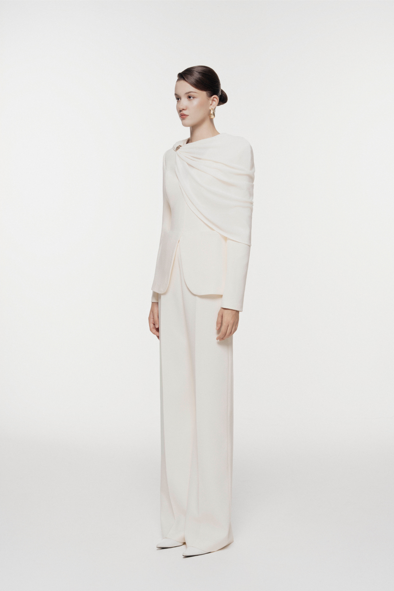 Draped Shoulder Tailored Set Design