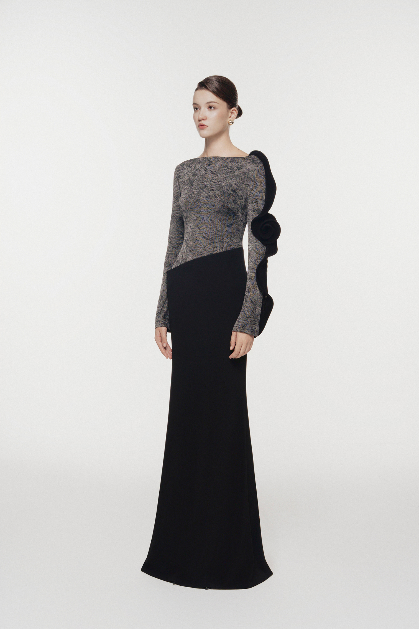 3D Floral Ruffle Evening Dress