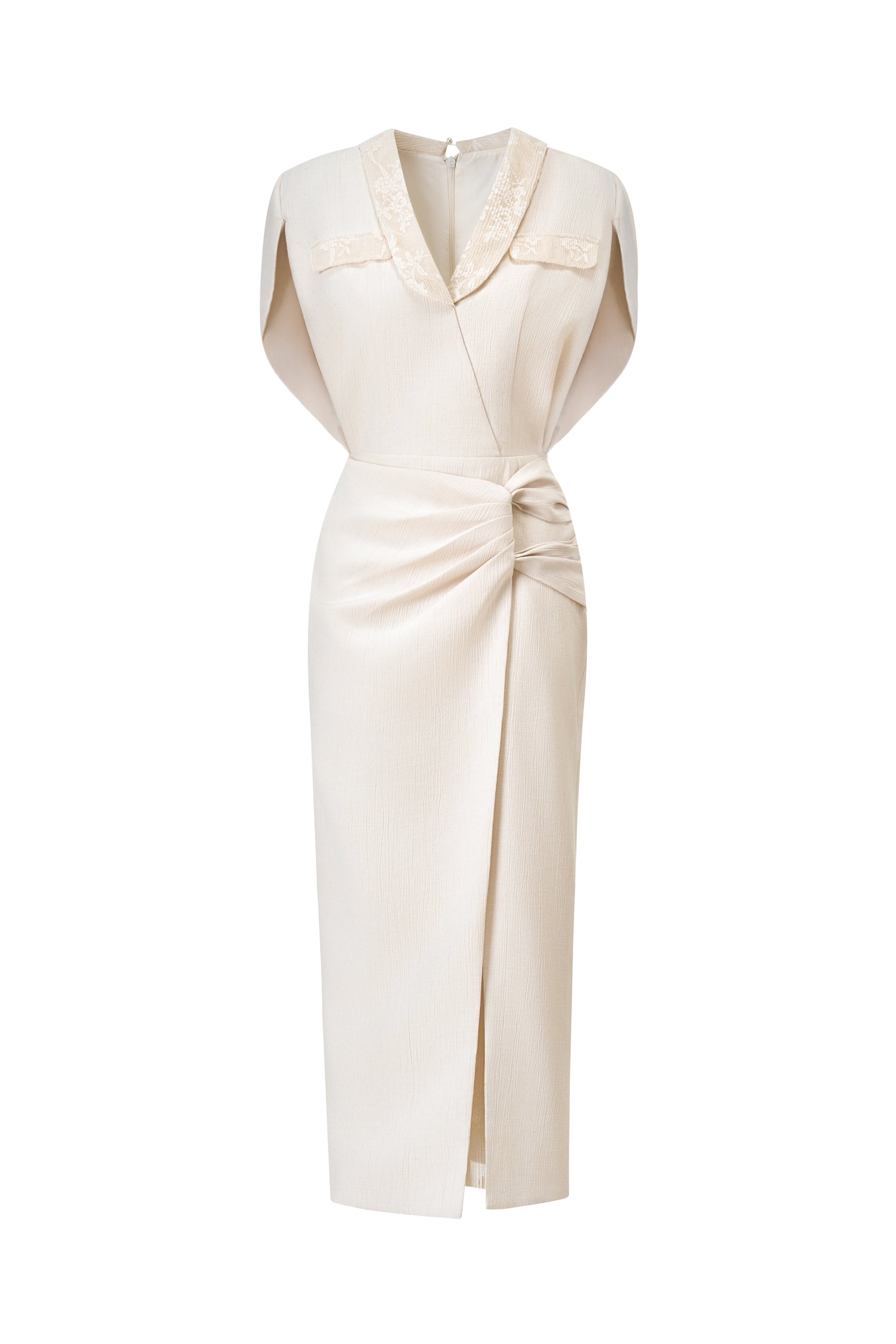 V-Neck Draped Midi Dress