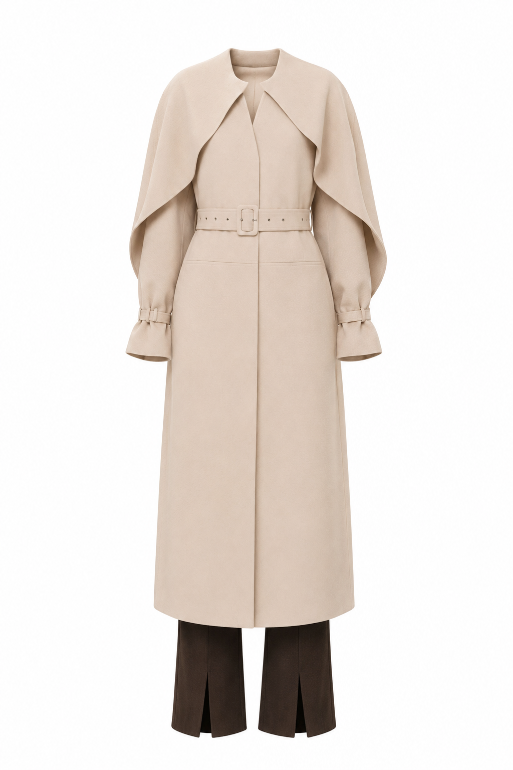 Cape-Collar Structured Trench Coat