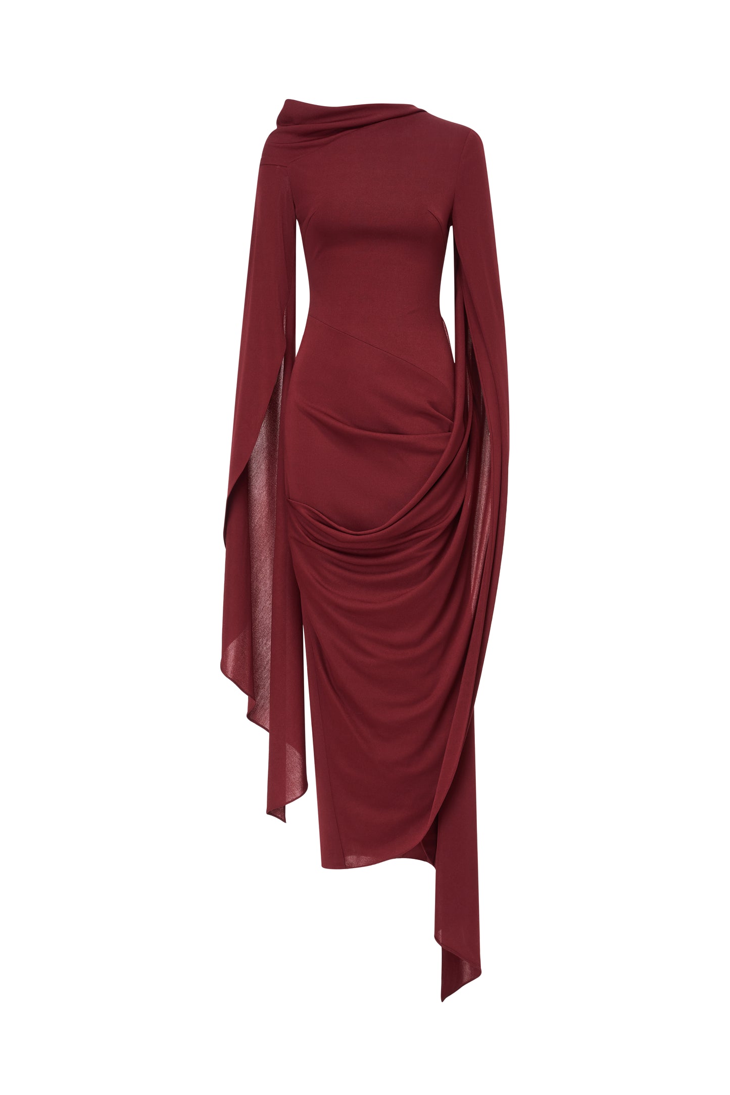 One-Shoulder Cape Midi Dress
