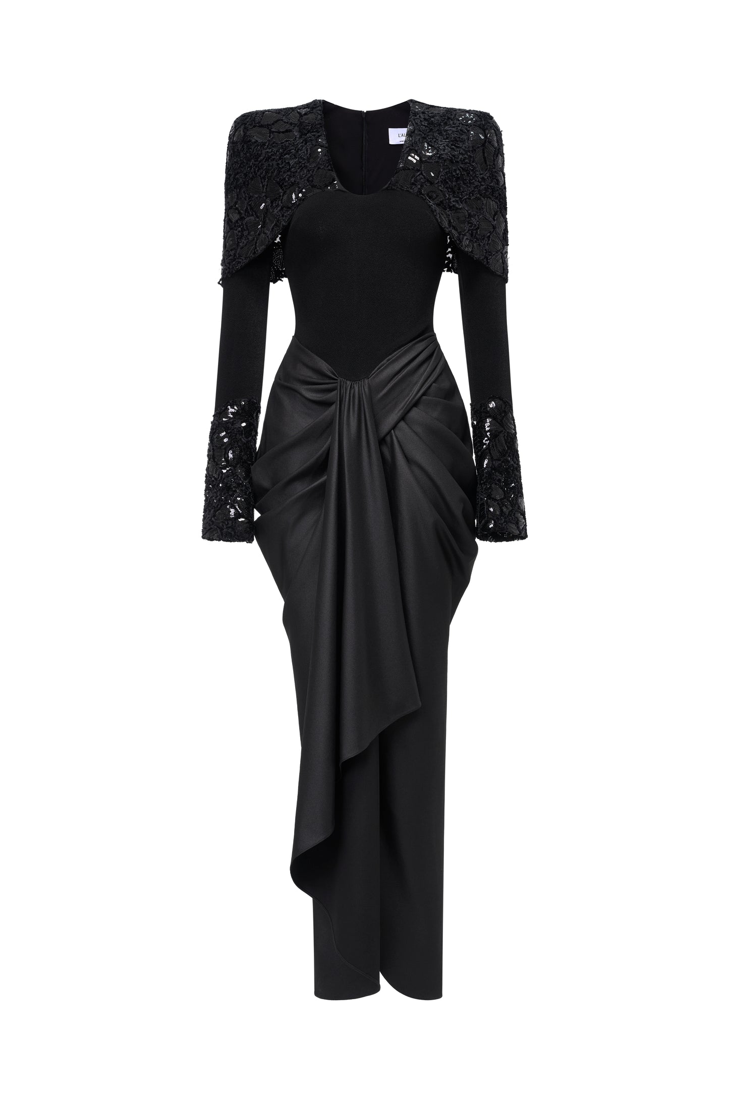 Lace & Sequin Cape Evening Dress