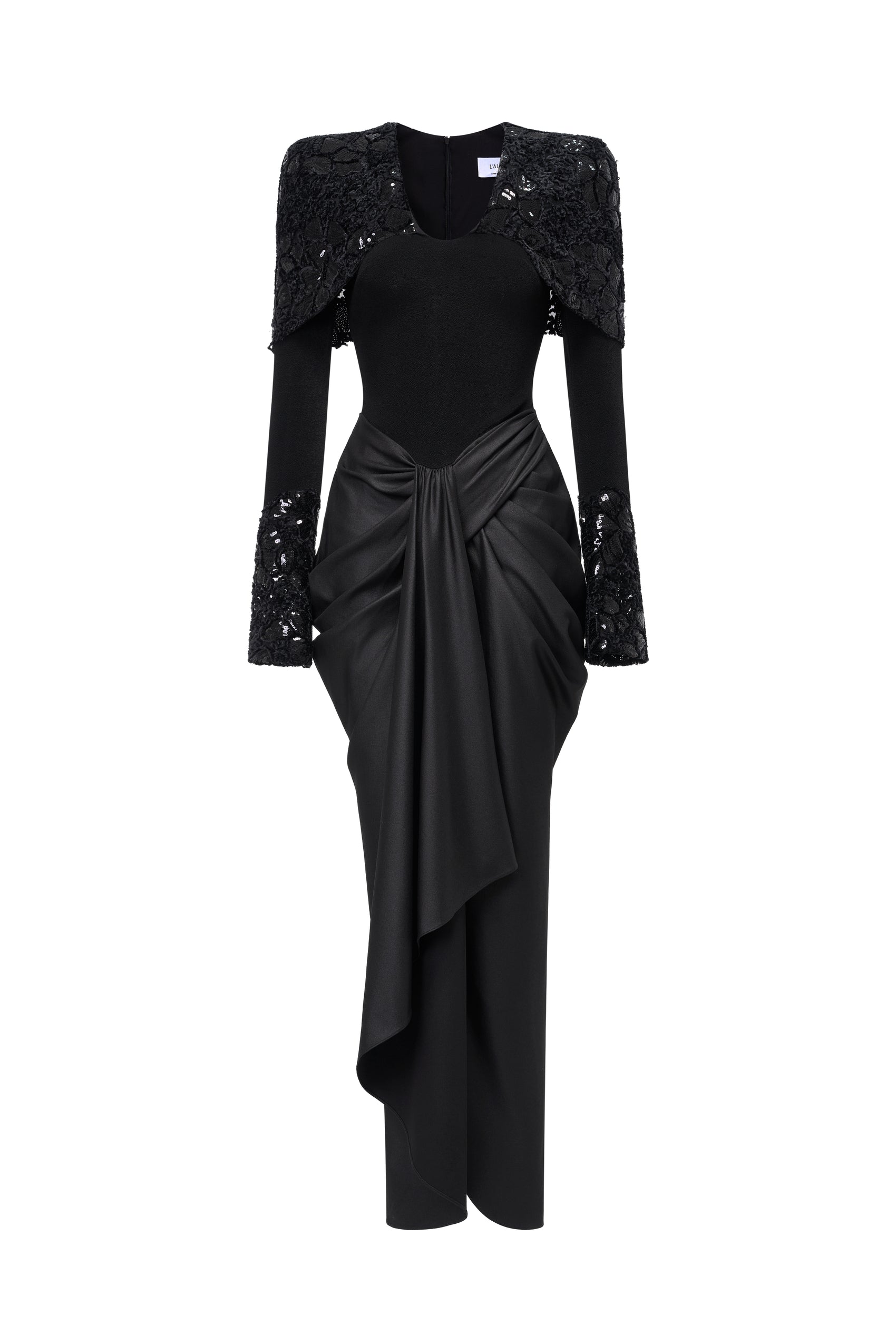 Lace & Sequin Cape Evening Dress