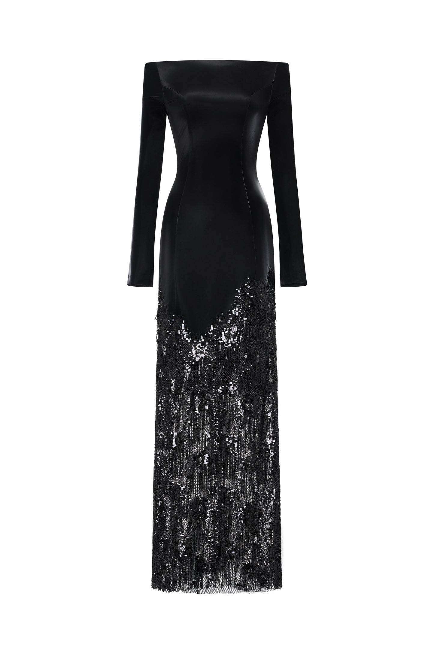 Off-Shoulder Metallic Leather Evening Dress