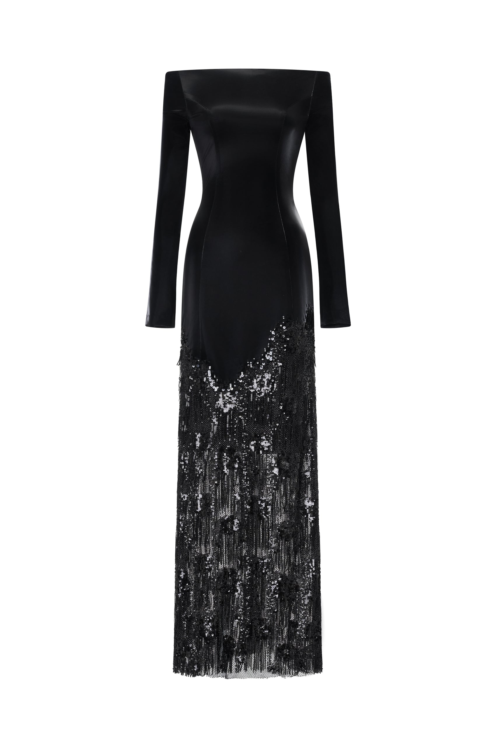 Off-Shoulder Metallic Leather Evening Dress
