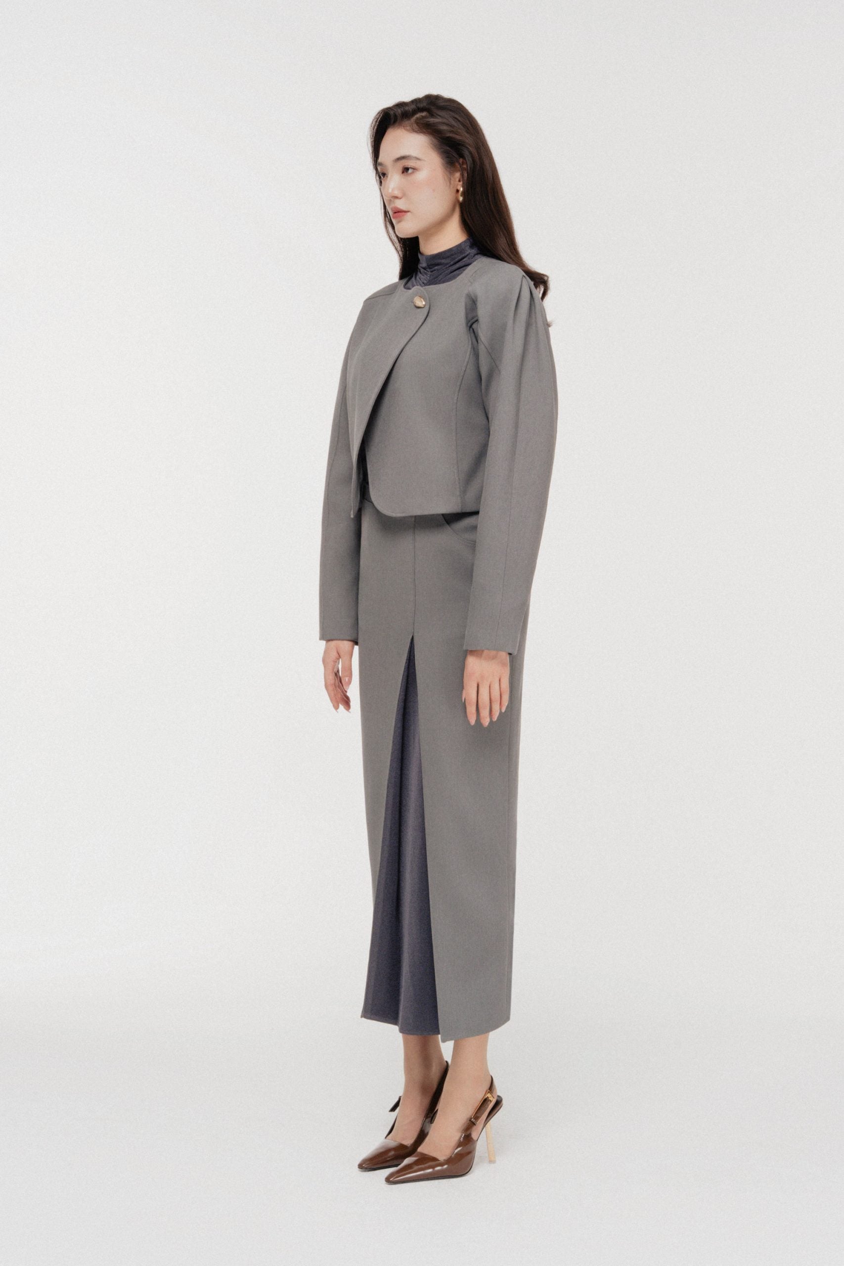 Solstice Cropped Jacket Set in Monument image 1