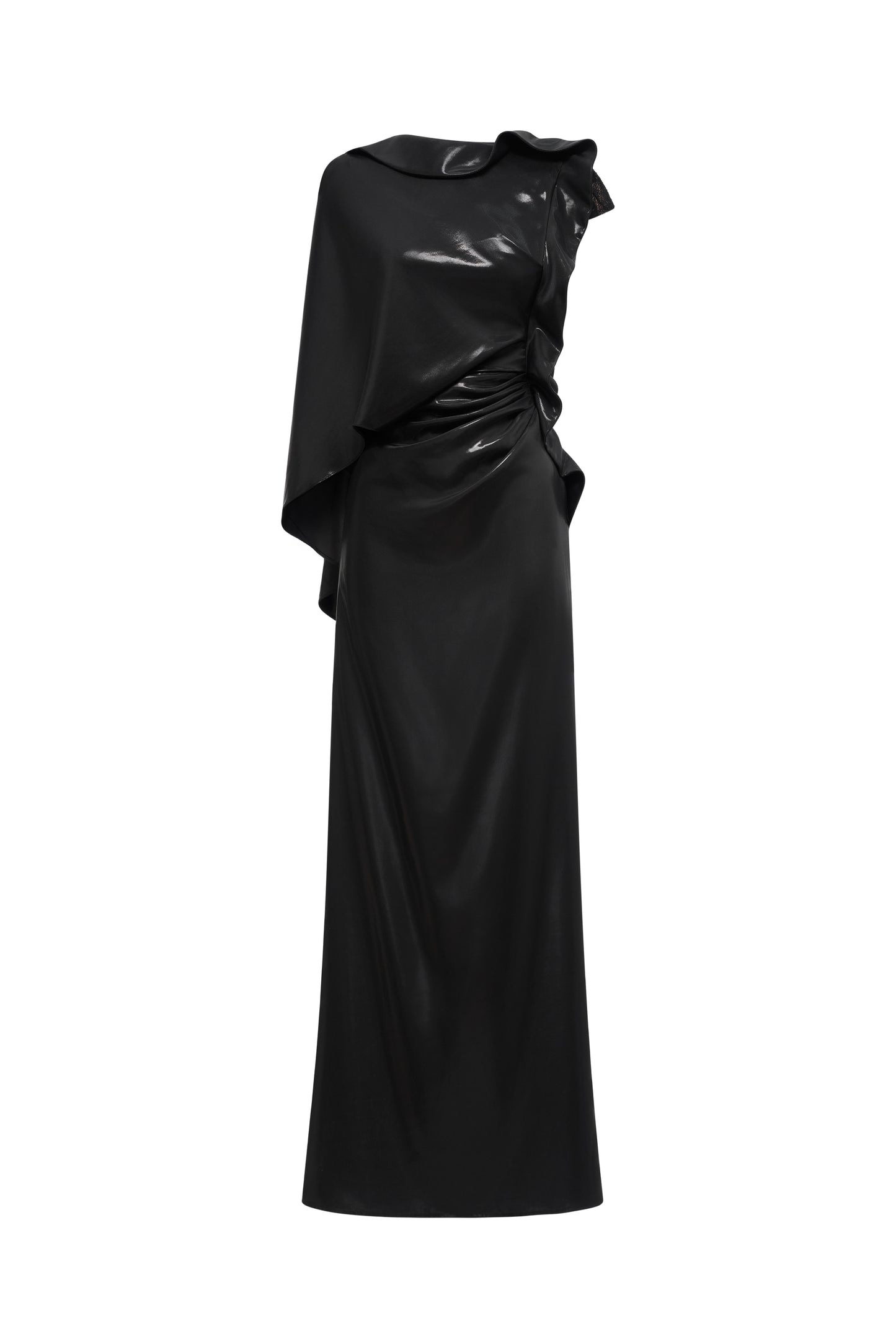 Asymmetric Cape-Sleeve Long Dress