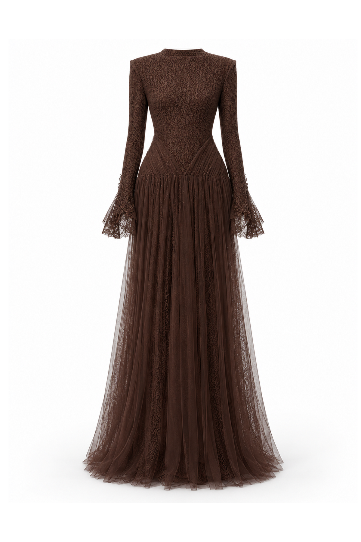 High-Neck Draped Hip Evening Gown