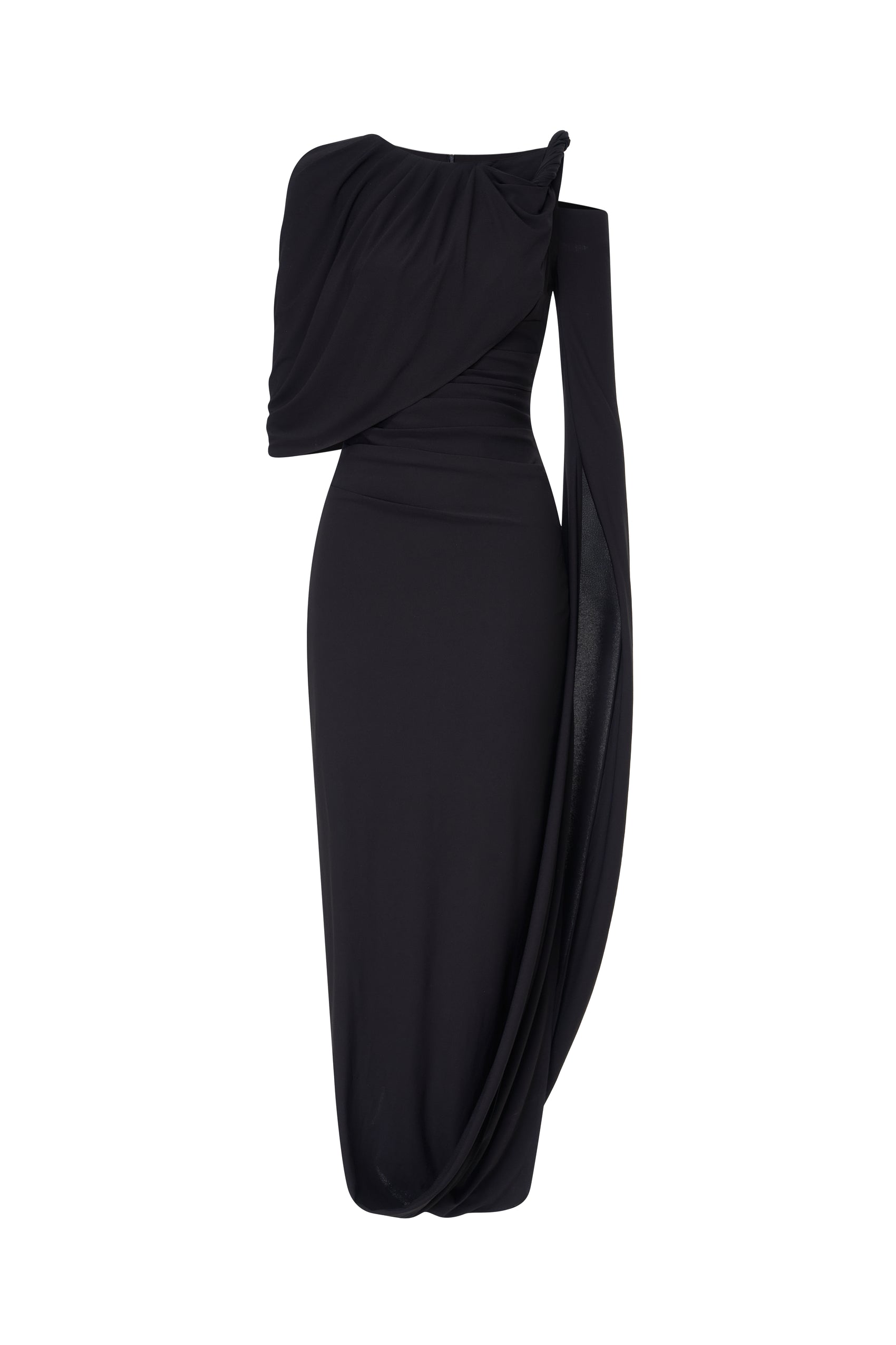 Orion Draped Shoulder Dress in Black