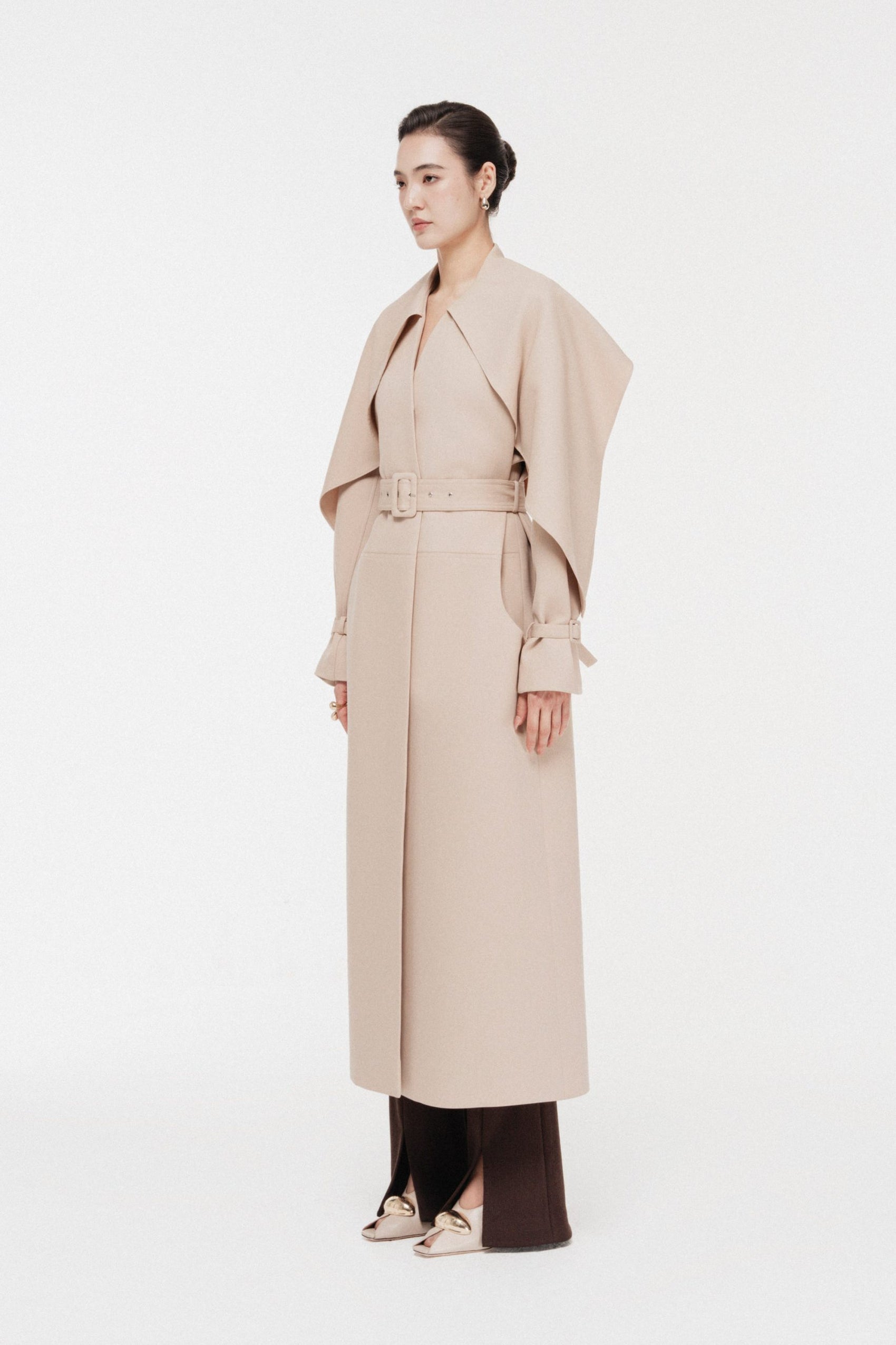 Cape-Collar Structured Trench Coat in Hazelnut image 1