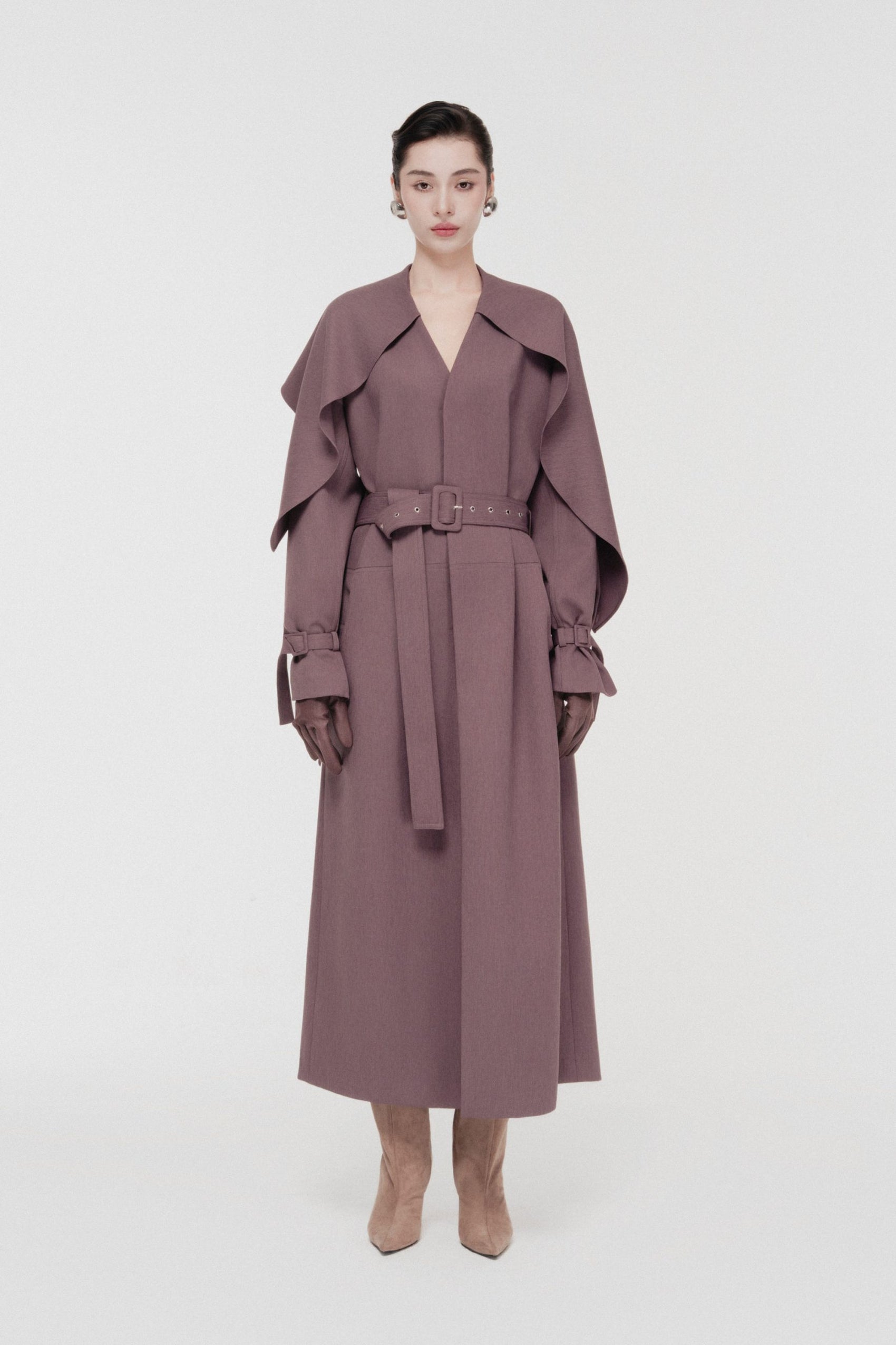 Cape-Collar Structured Trench Coat in Rose Taupe image 0