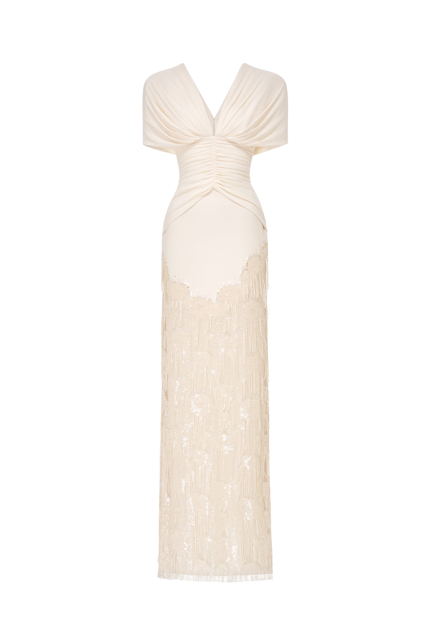 Deep V Fringe-Trimmed Long Dress