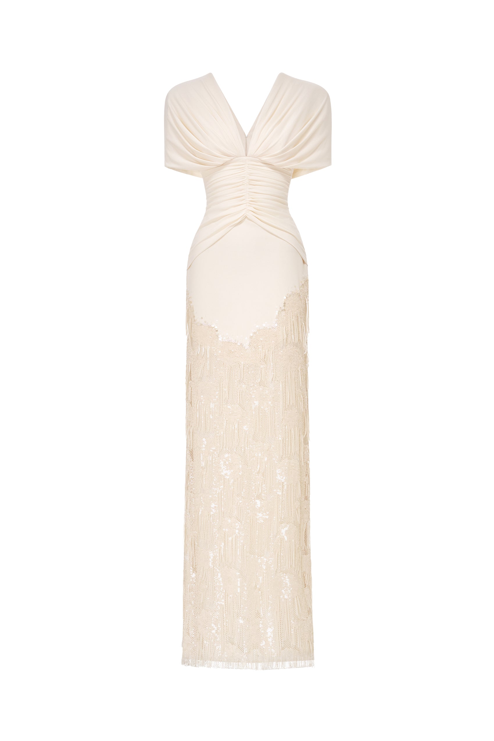Deep V Fringe-Trimmed Long Dress