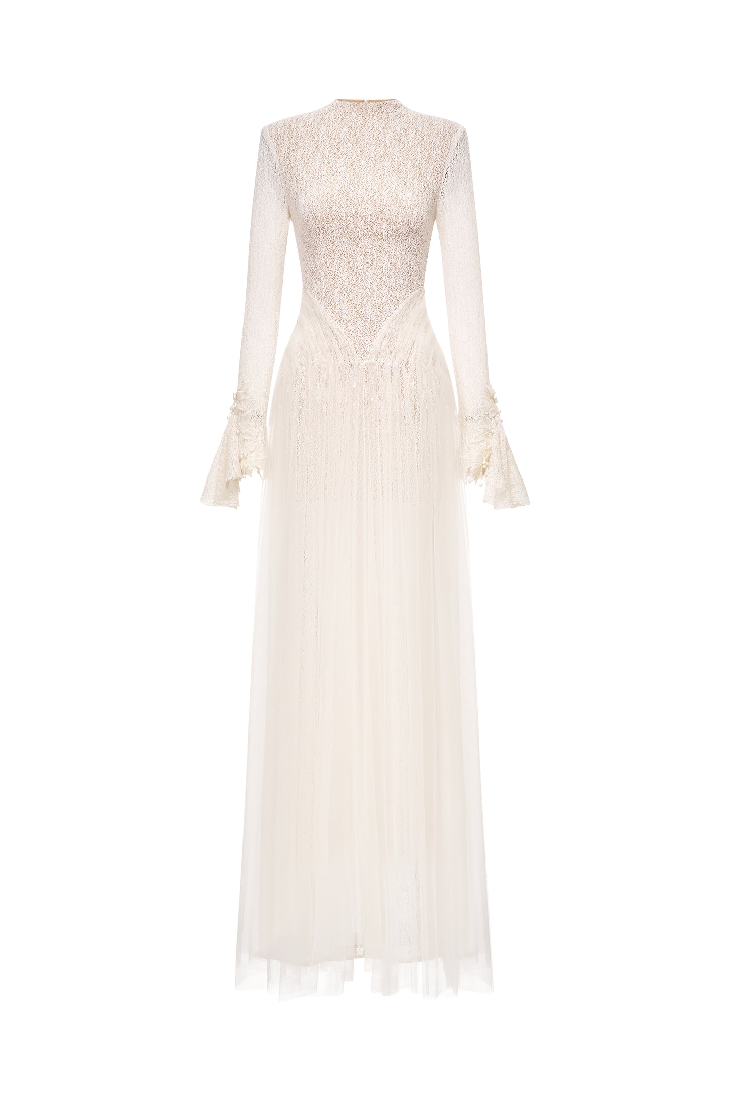 High-Neck Draped Hip Evening Gown