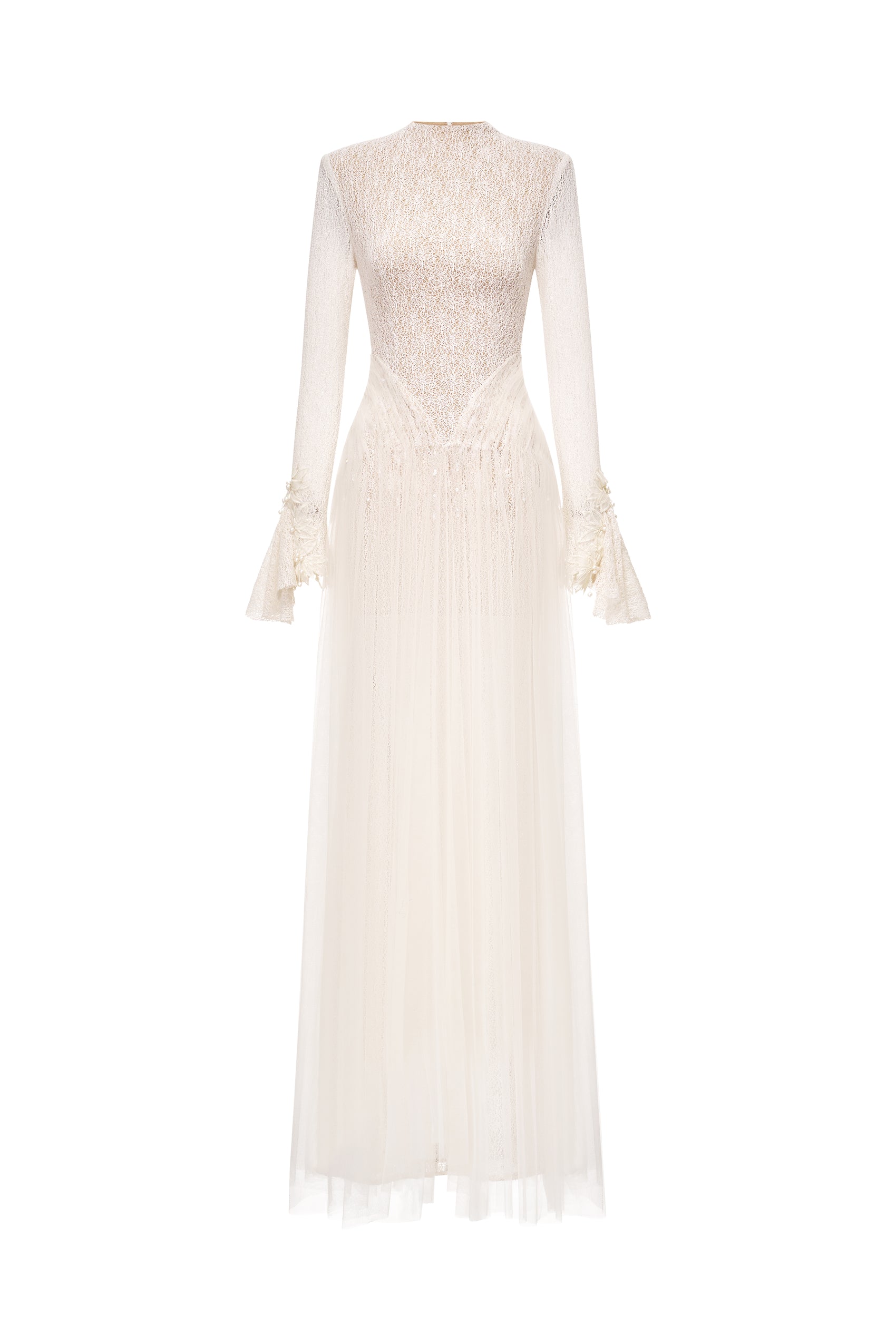 High-Neck Draped Hip Evening Gown