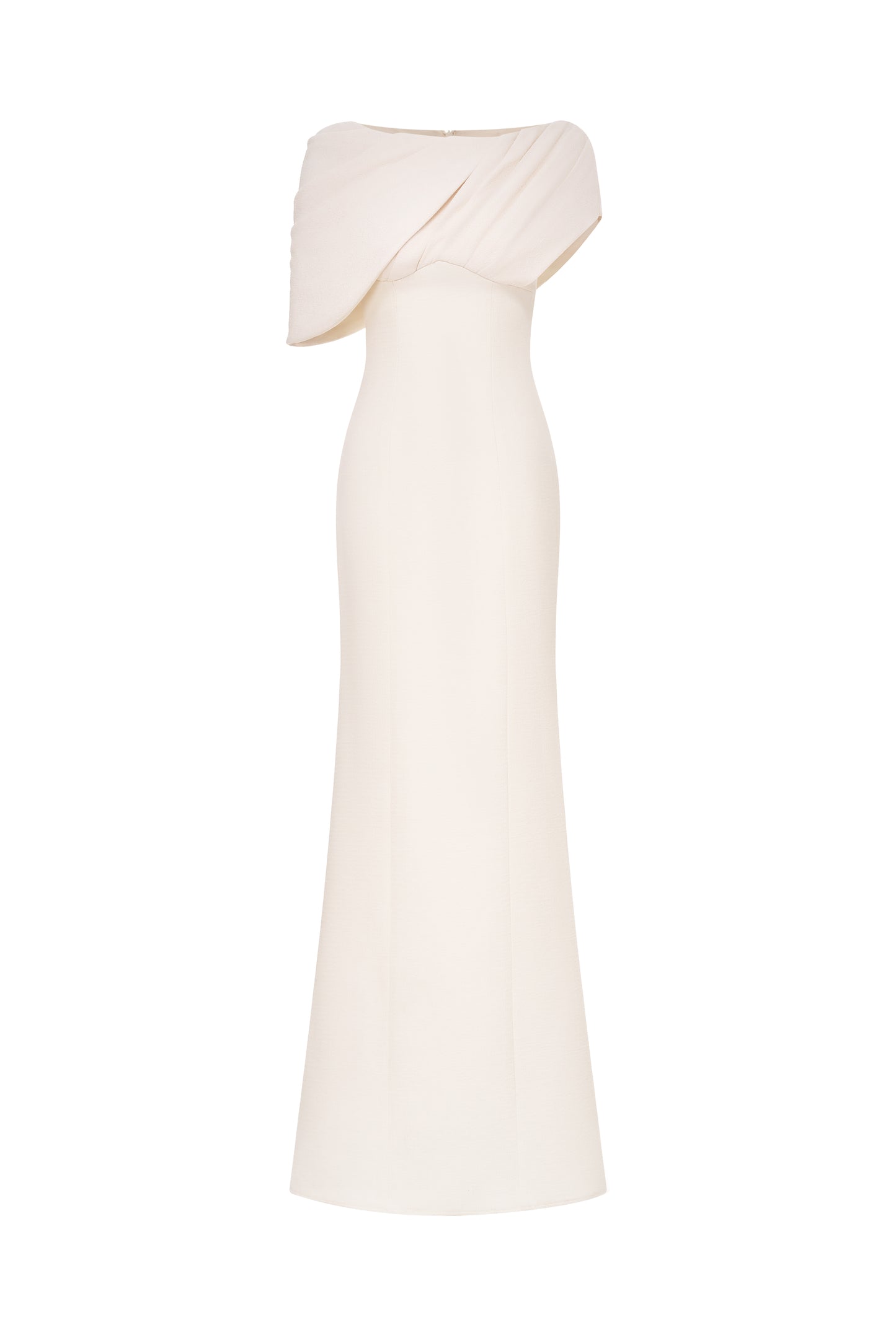 Asymmetric Draped Shoulder Midi Dress