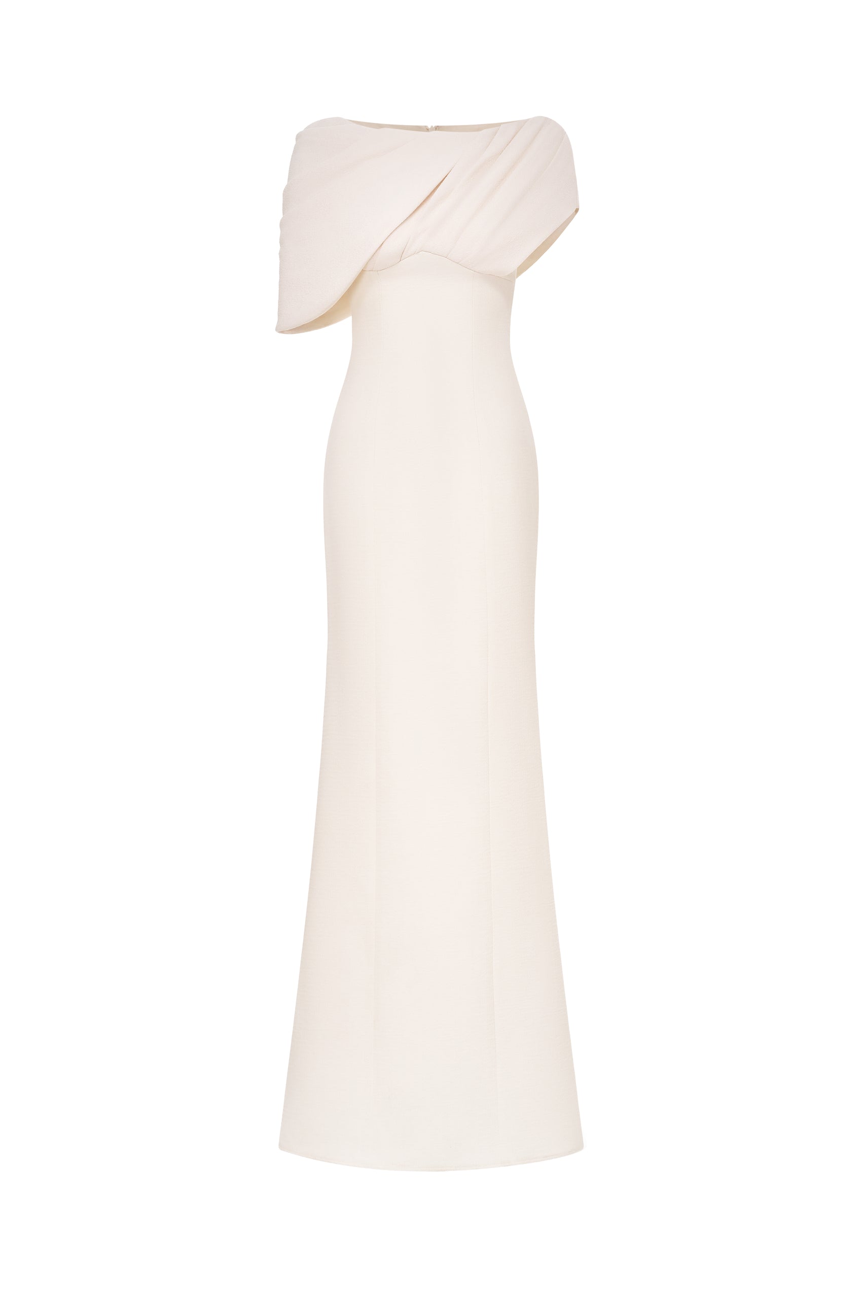 Asymmetric Draped Shoulder Midi Dress