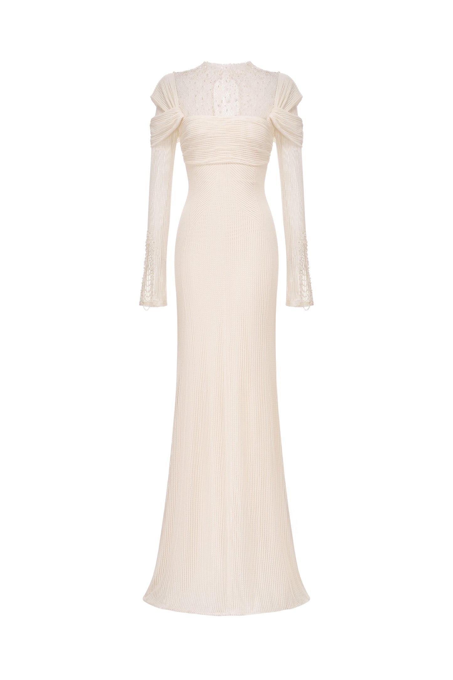 High-Neck Lace Draped Mermaid Gown