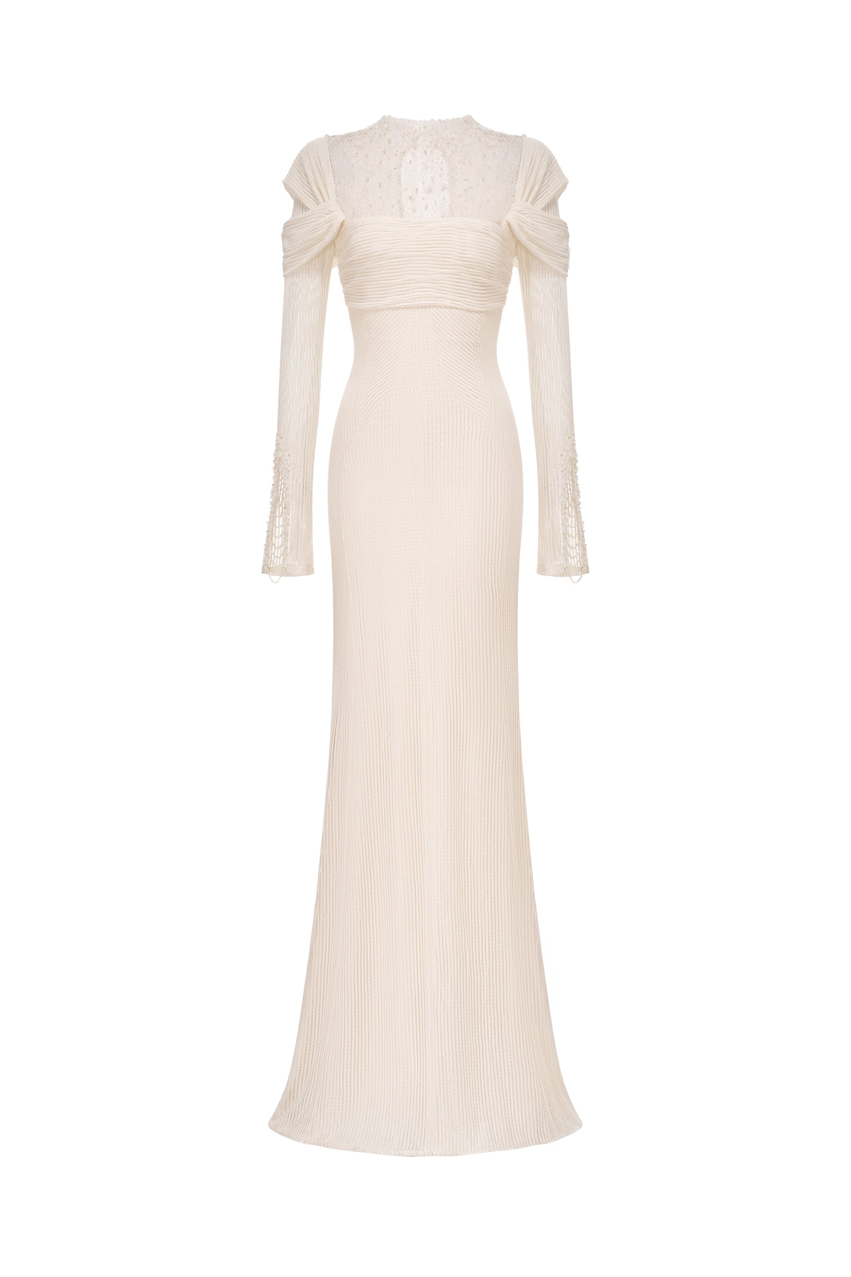 High-Neck Lace Draped Mermaid Gown