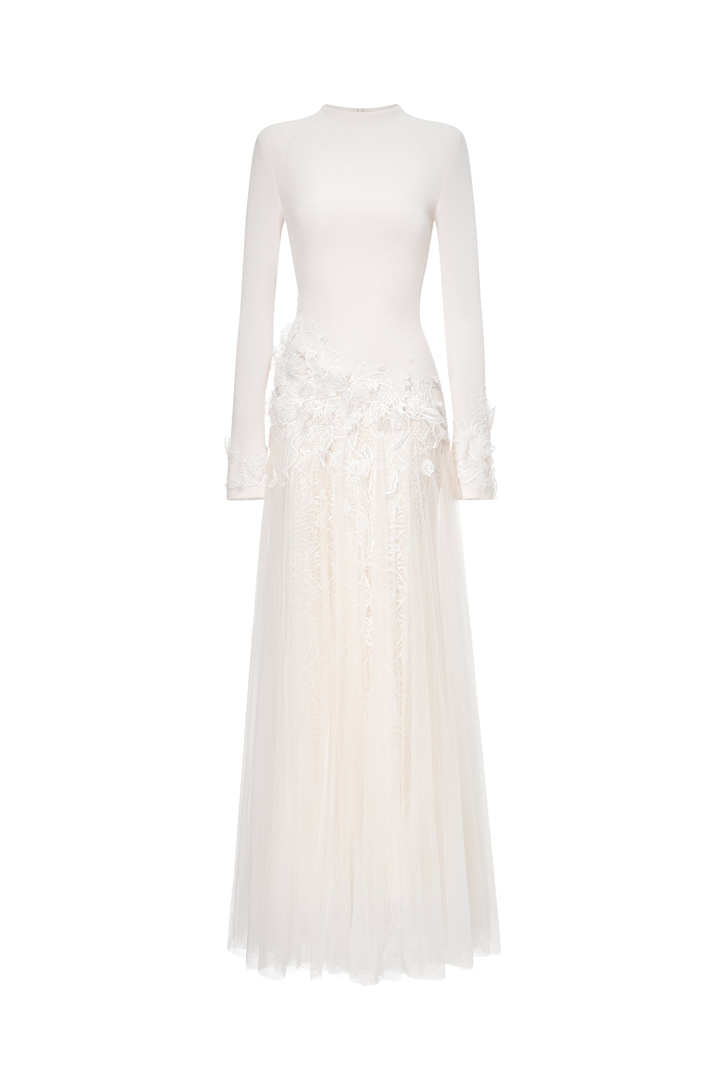 Ivory Long Dress with 3D Lace Floral