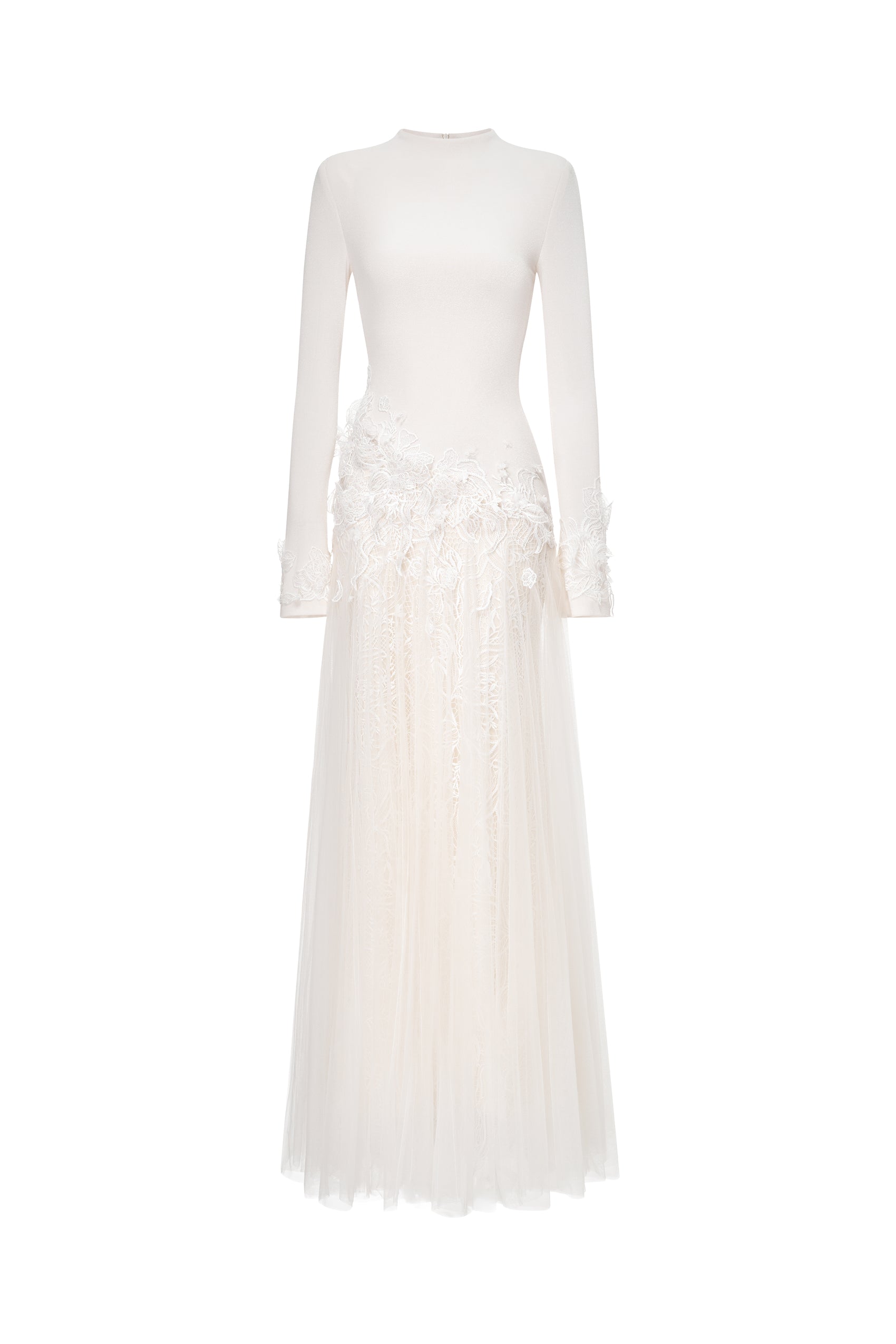 Ivory Long Dress with 3D Lace Floral