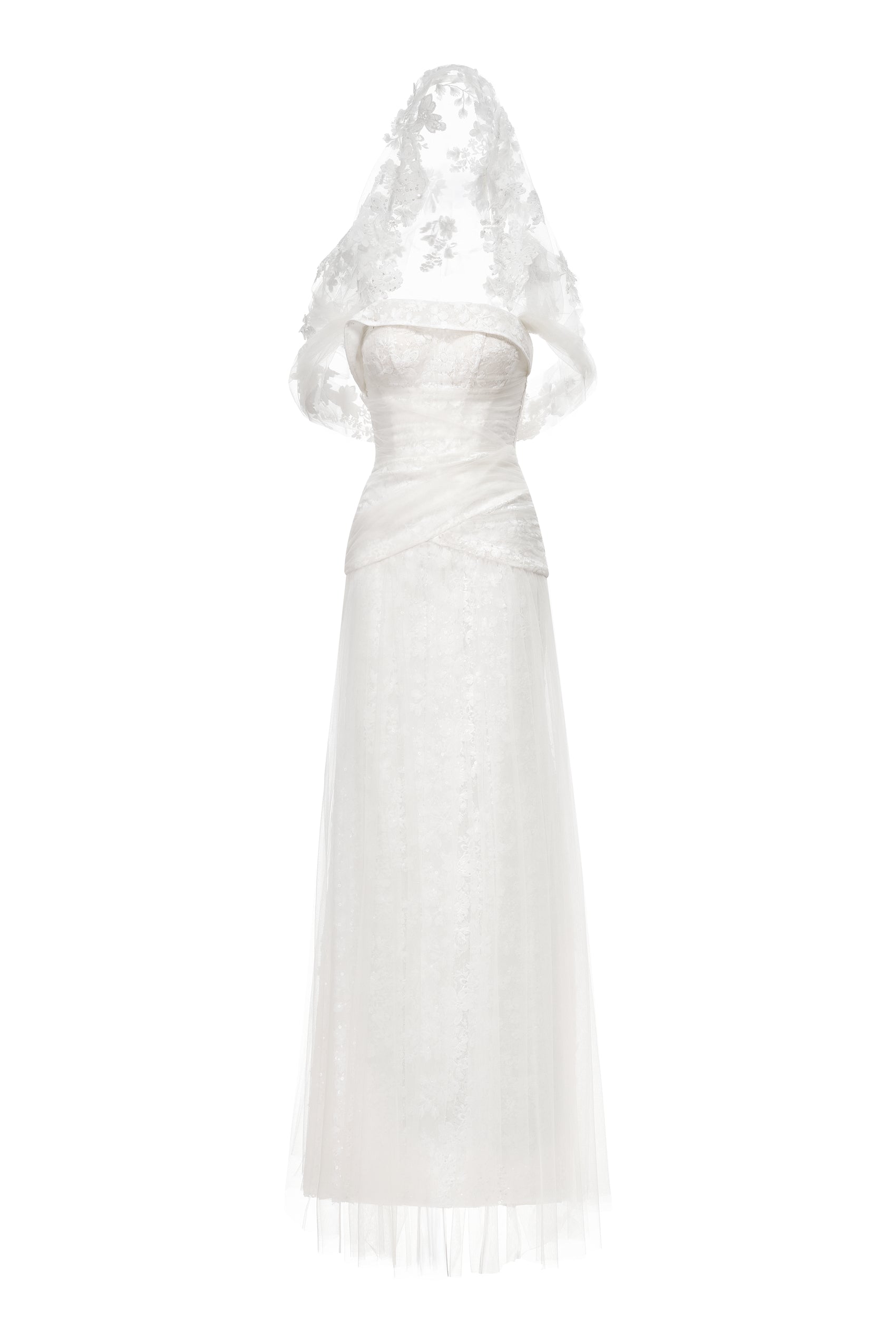 Corset Lace Gown with Sheer Cape