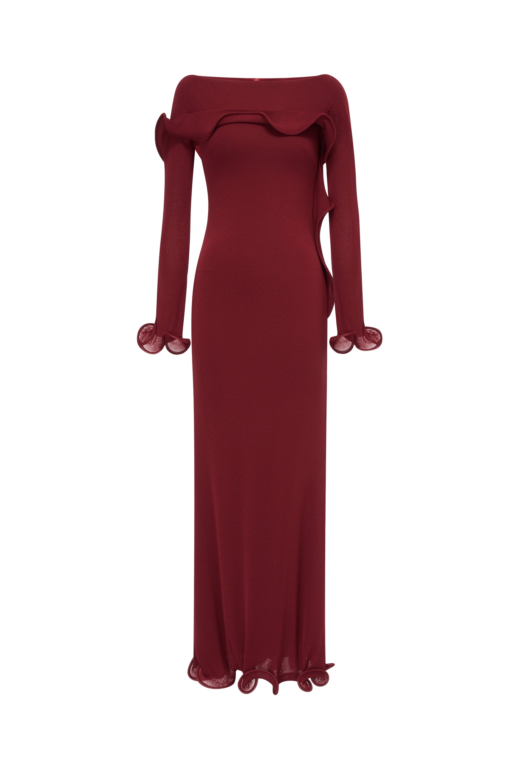 Cascade Ruffle Midi Dress in Red