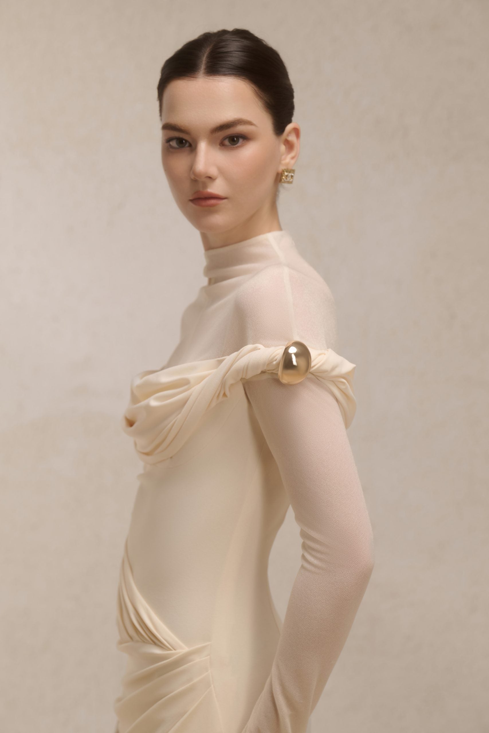 Selene Metal Twist Dress in Cream image 2