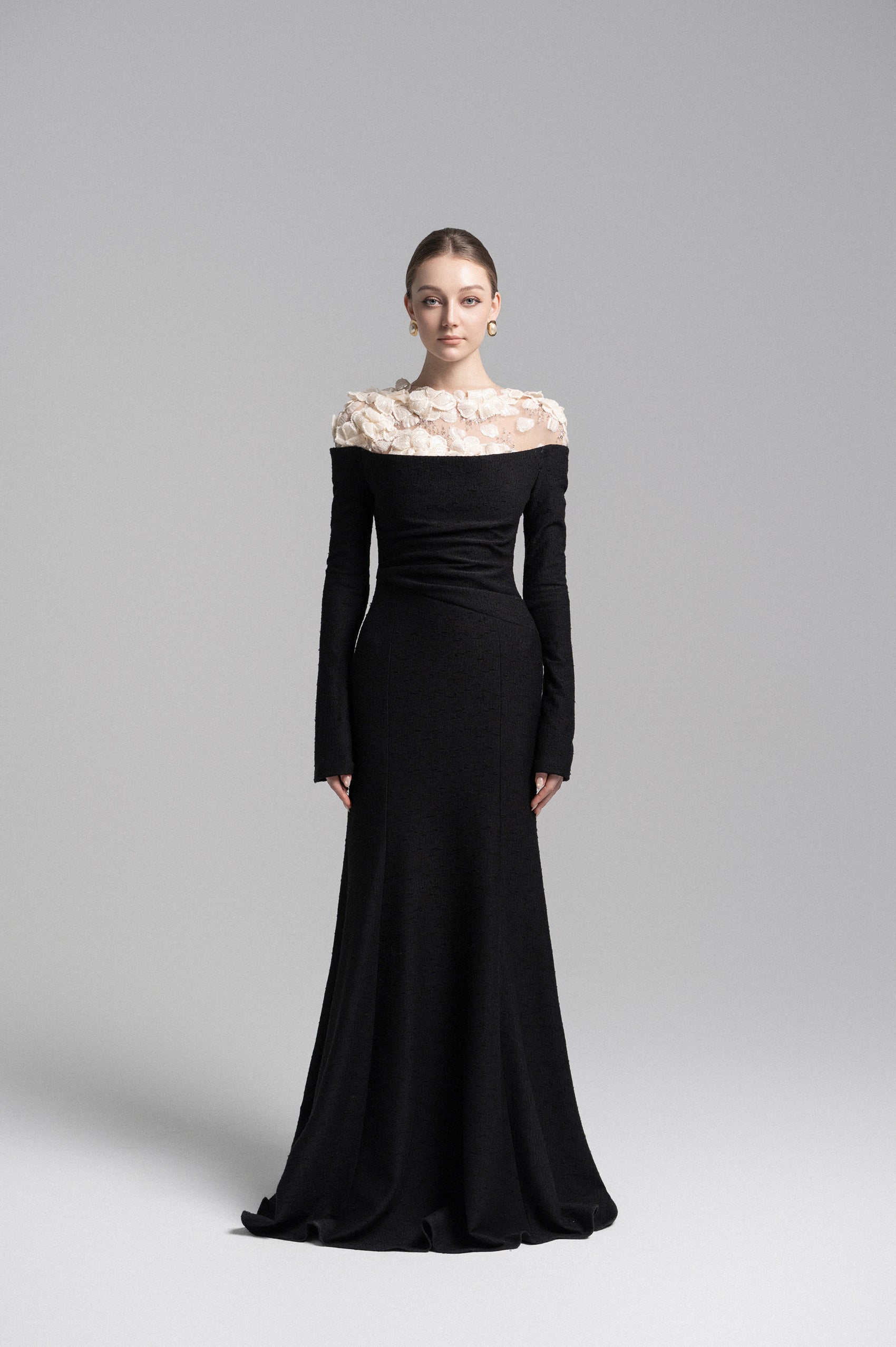 Celestia Draped Crystal Midi Dress in Black image 0