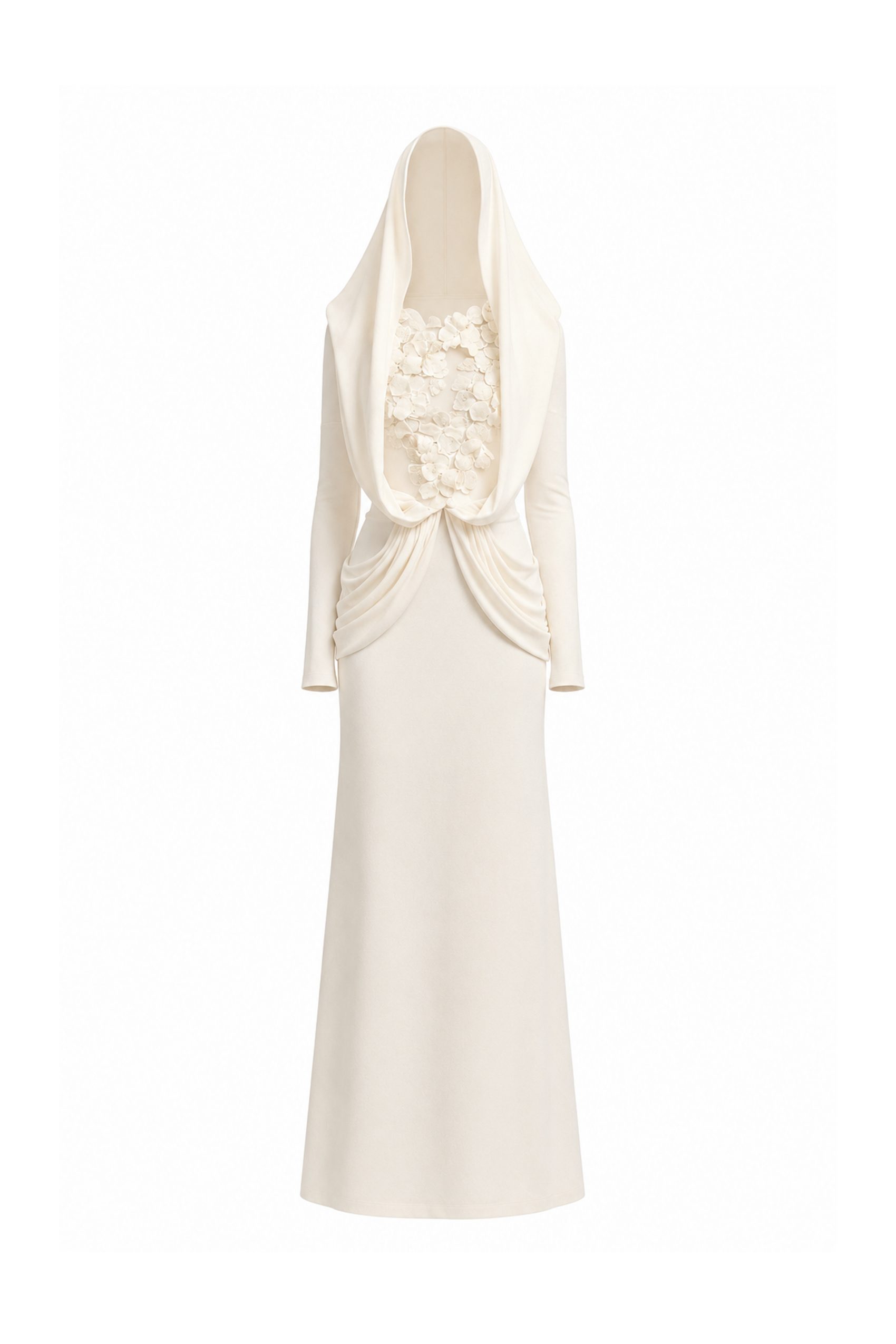 Mystique Hooded Lace Evening Gown