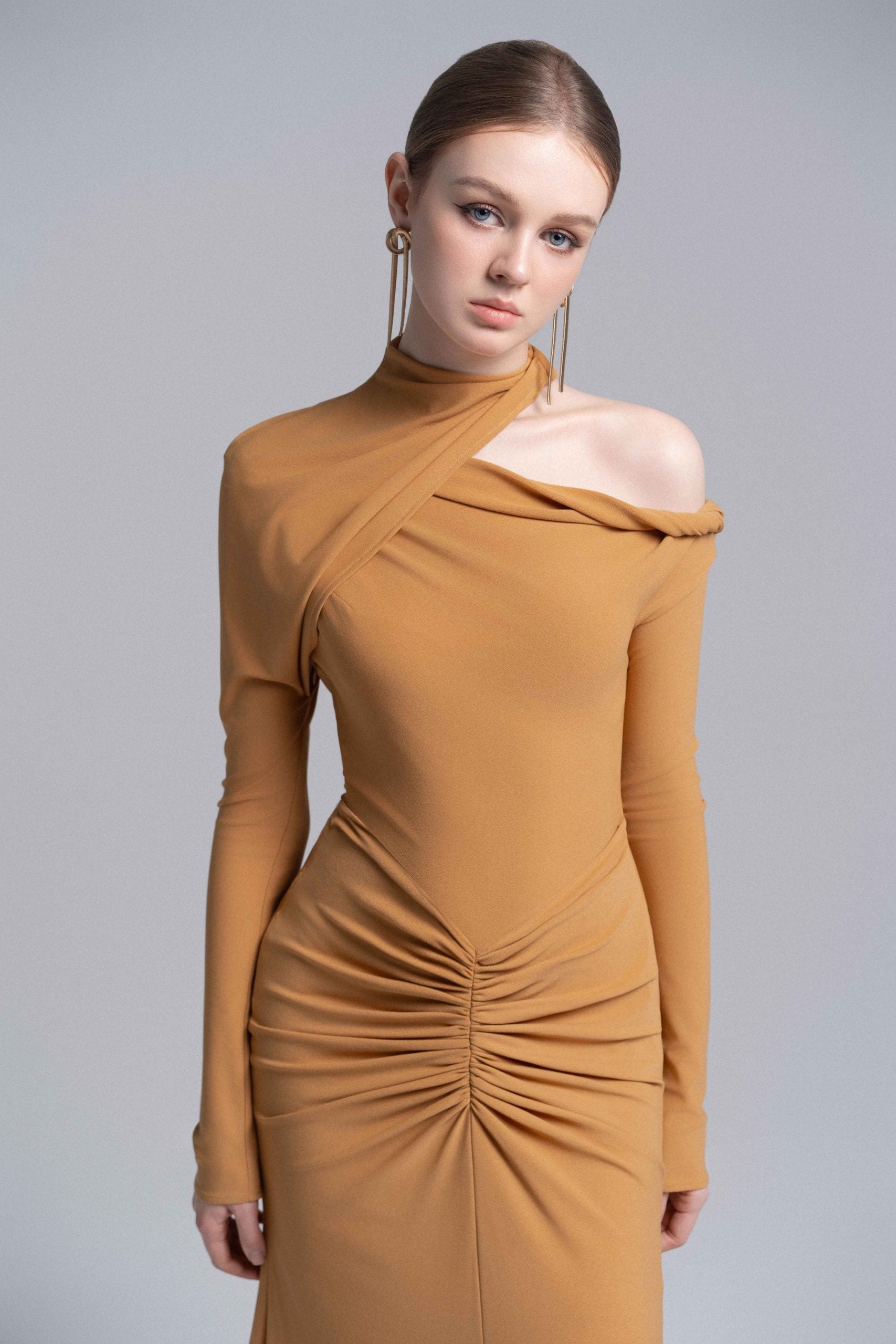 Marigold Halter Draped Dress image 2