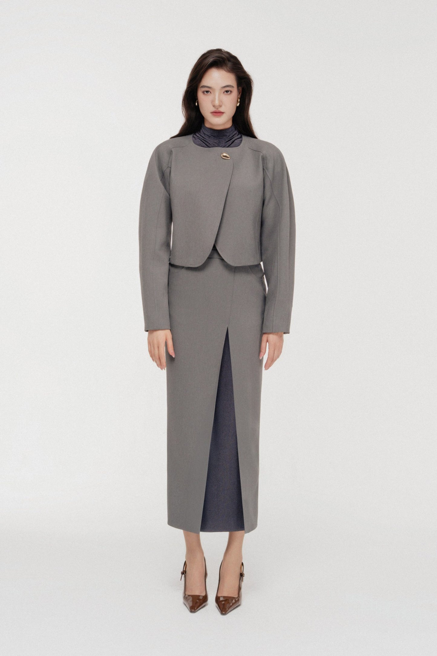 Solstice Cropped Jacket Set in Monument image 0