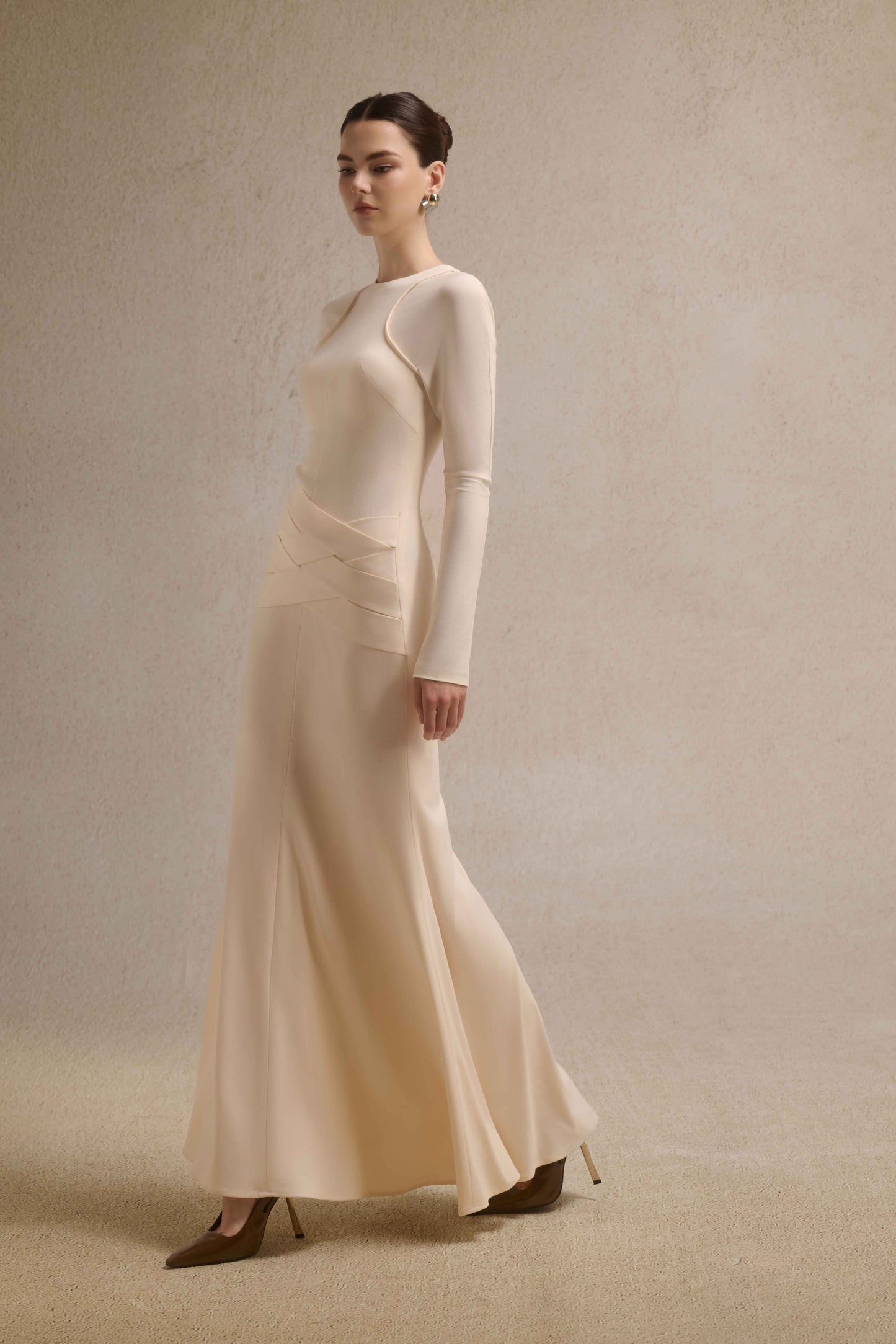 Nyra Lace-Up Midi in Cream image 1