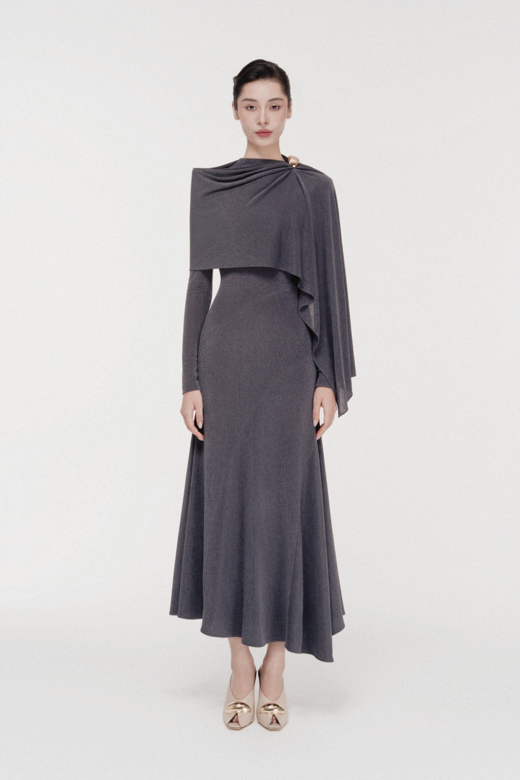 Sculpted High-Neck Fishtail Midi in Bezel image 0