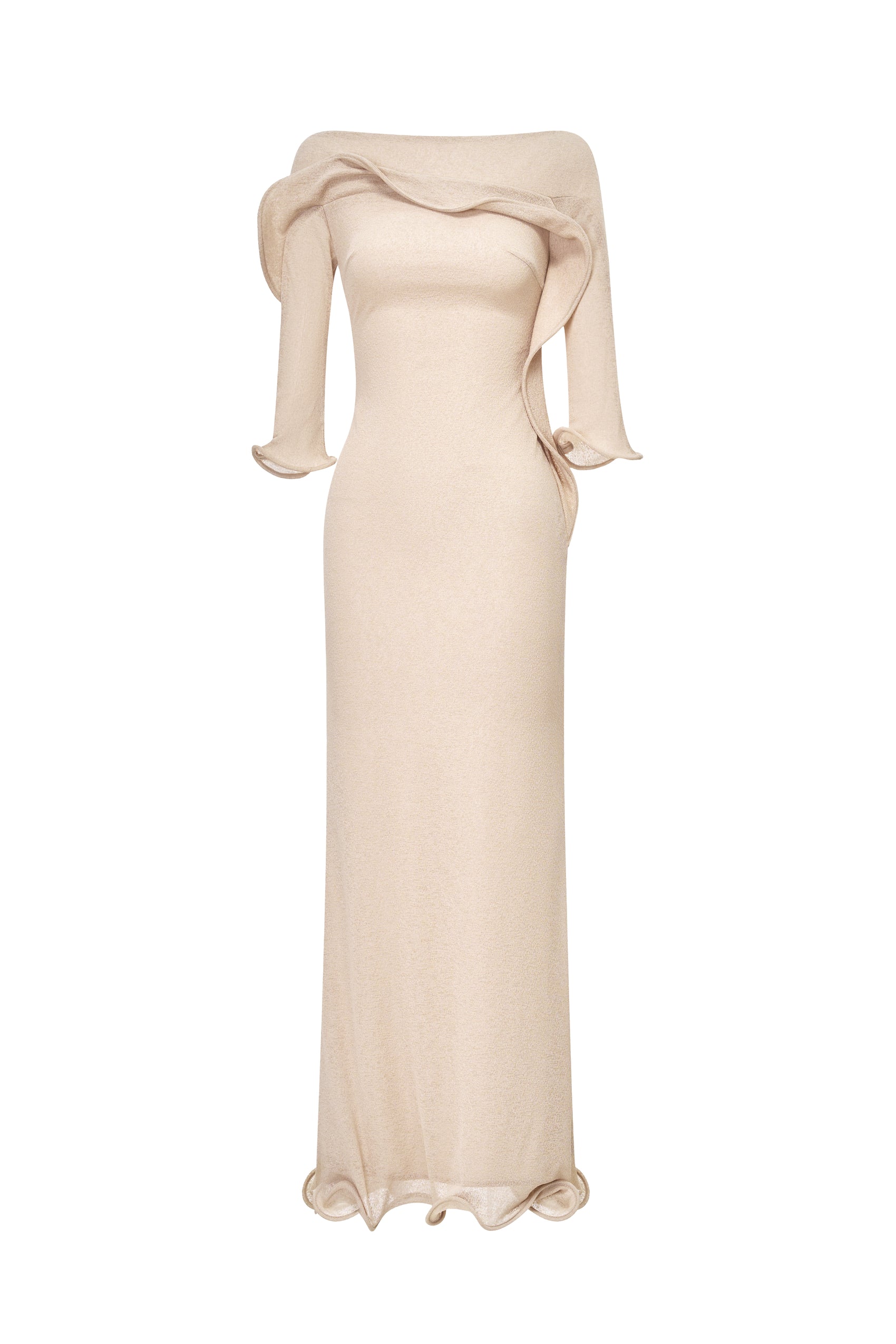 Cascade Ruffle Midi Dress in Bleached Sand