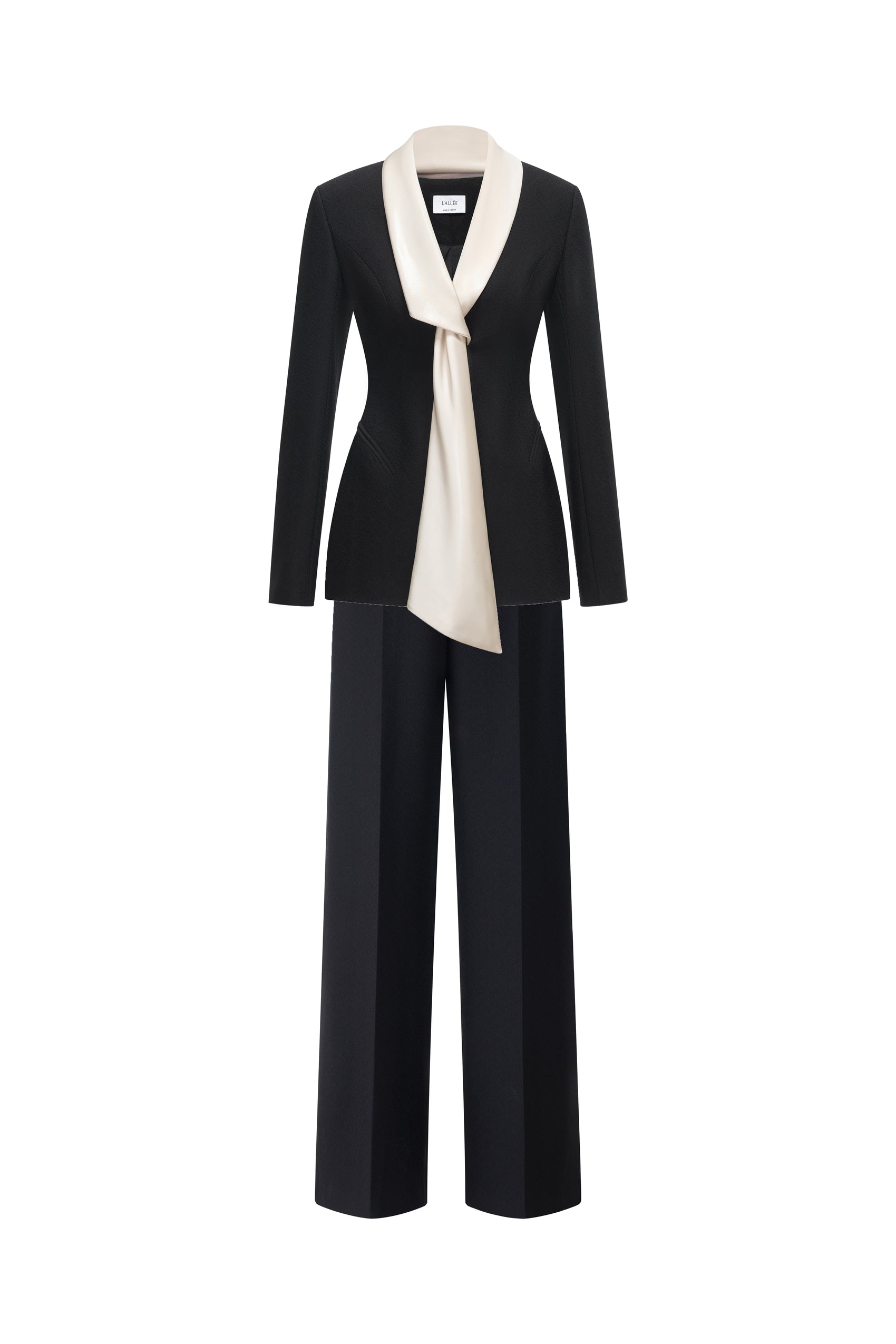 Silk-Scarf Lapel Tailored Set Design