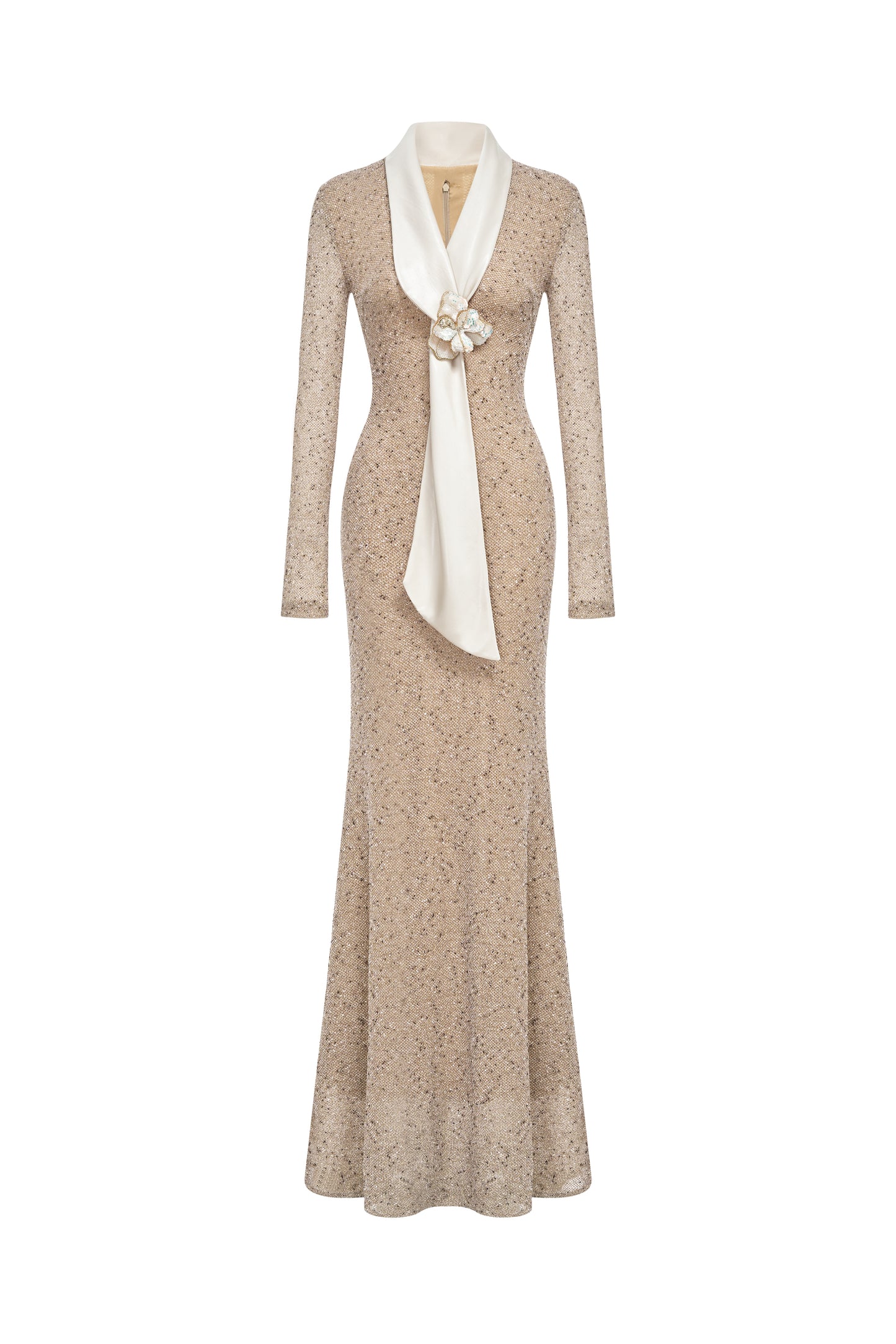 Silk Scarf-Lapel Column Gown