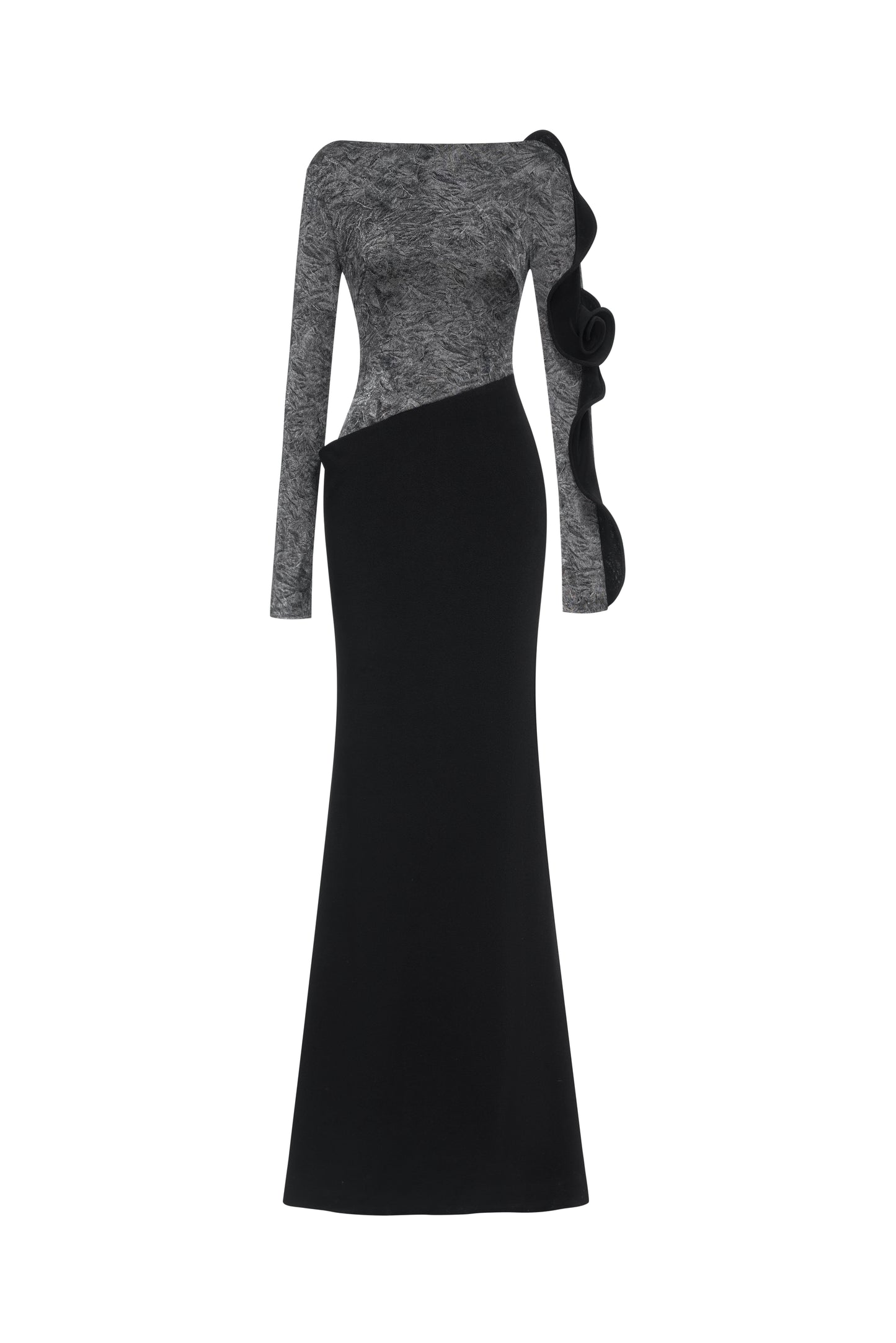 3D Floral Ruffle Evening Dress