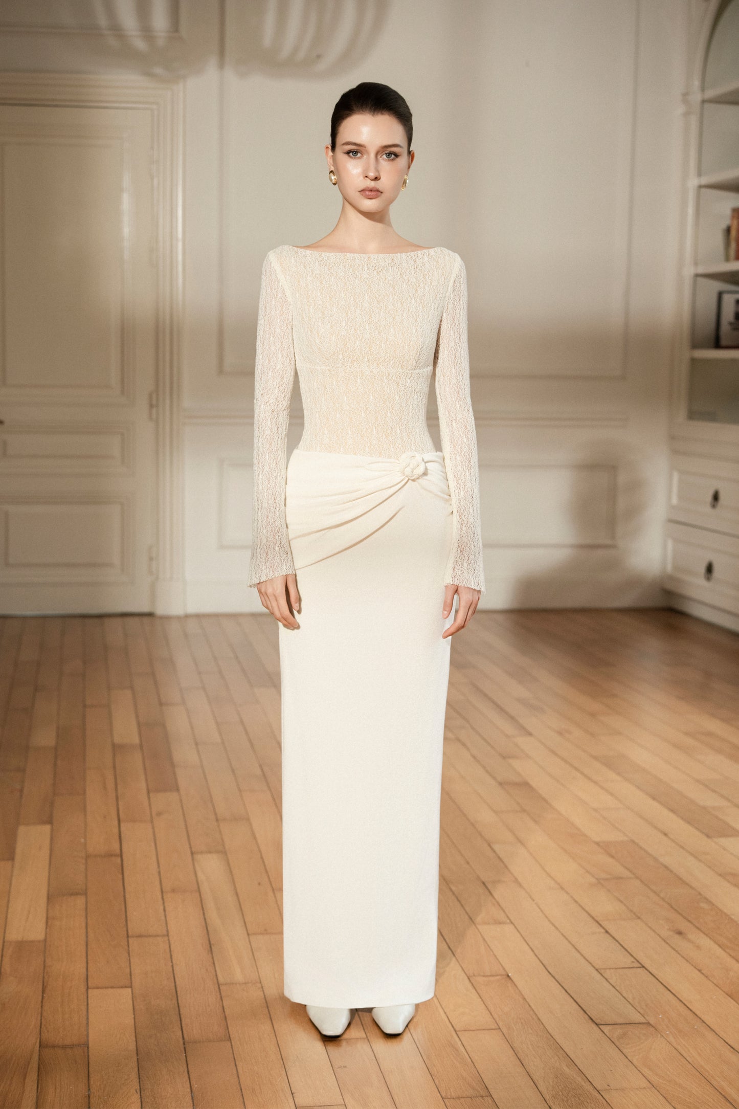 Draped Lace Pencil Dress